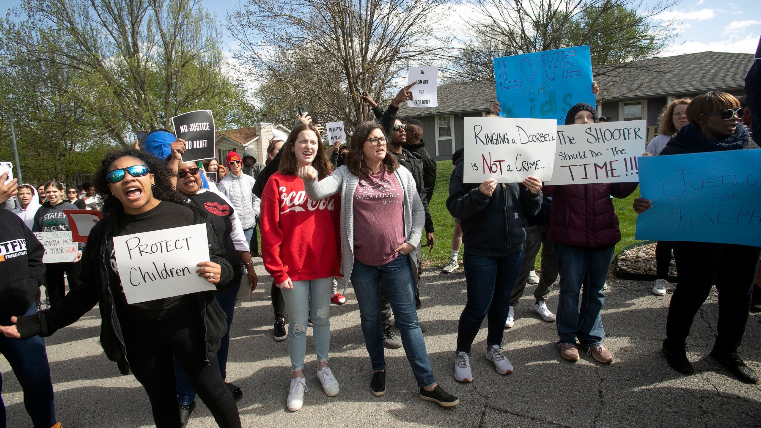 Protestors march Sunday, April 16, 2023, in Kansas City, Mo., to bring attention to the shooting of Ralph Yarl, 16, who was shot when he went to the wrong Kansas City house to pick up his brothers. (Susan Pfannmuller/The Kansas City Star via AP)