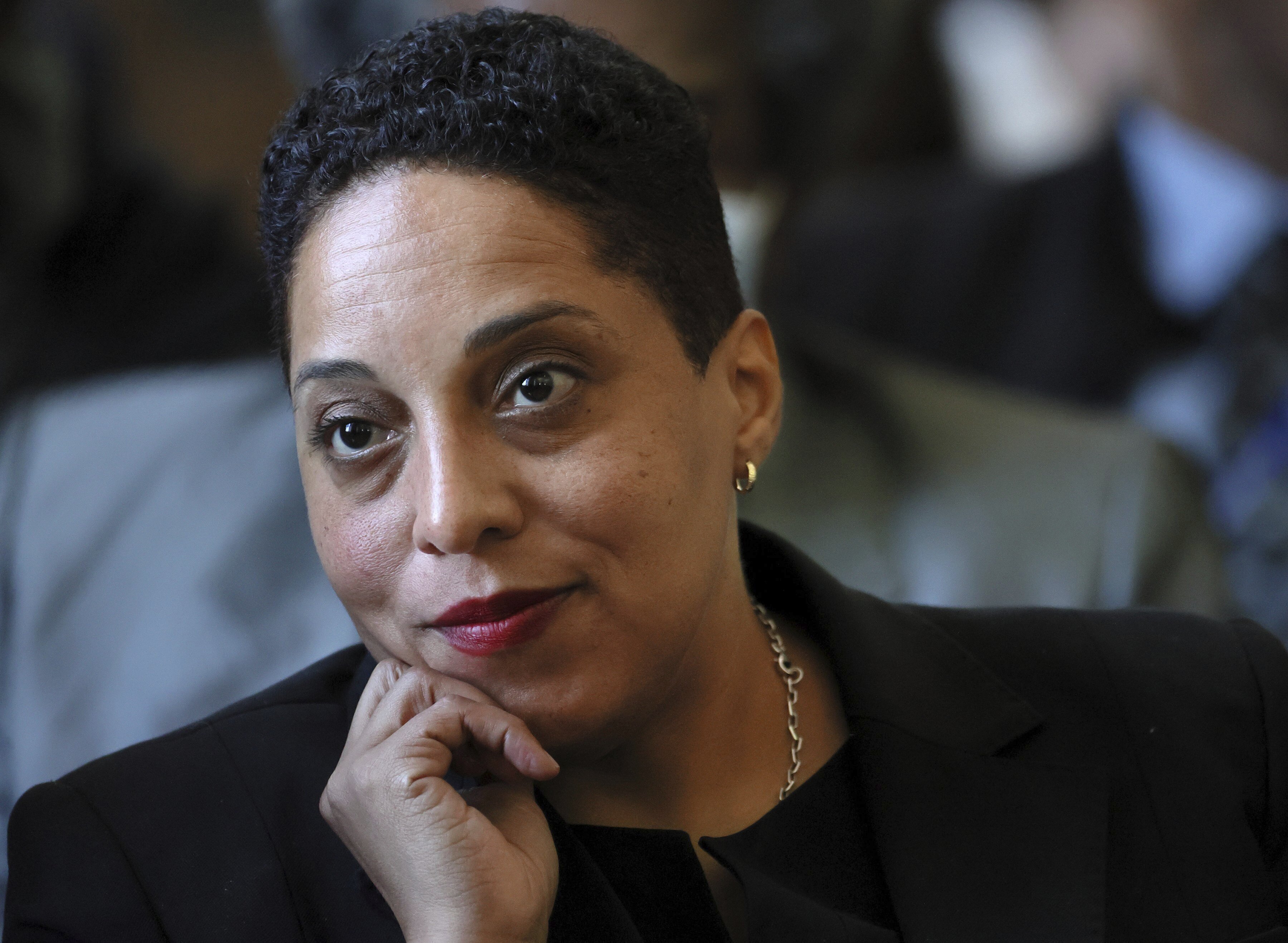 FILE - St. Louis Circuit Attorney Kim Gardner sits behind her attorneys in a courtroom on April 18, 2023, in St. Louis, in the first hearing of a lawsuit by Missouri Attorney General Andrew Bailey seeking to remove Gardner from office. Gardner, who had announced she would resign effective June 1, said Tuesday, May 16, 2023, that she is leaving office immediately, and that the St. Louis County prosecutor will take over until the governor appoints her replacement. (David Carson/St. Louis Post-Dispatch via AP, Pool, File)