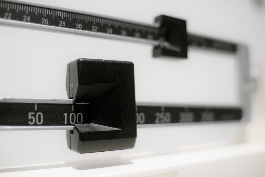 FILE - This Tuesday, April 3, 2018 file photo shows a closeup of a beam scale in New York. The Food and Drug Administration is warning consumers, Thursday, June 1, 2023, not to use off-brand versions of the popular weight-loss drugs Ozempic and Wegovy sold online because they might not contain the same ingredients as the prescription products and may not be safe or effective. (AP Photo/Patrick Sison, File)