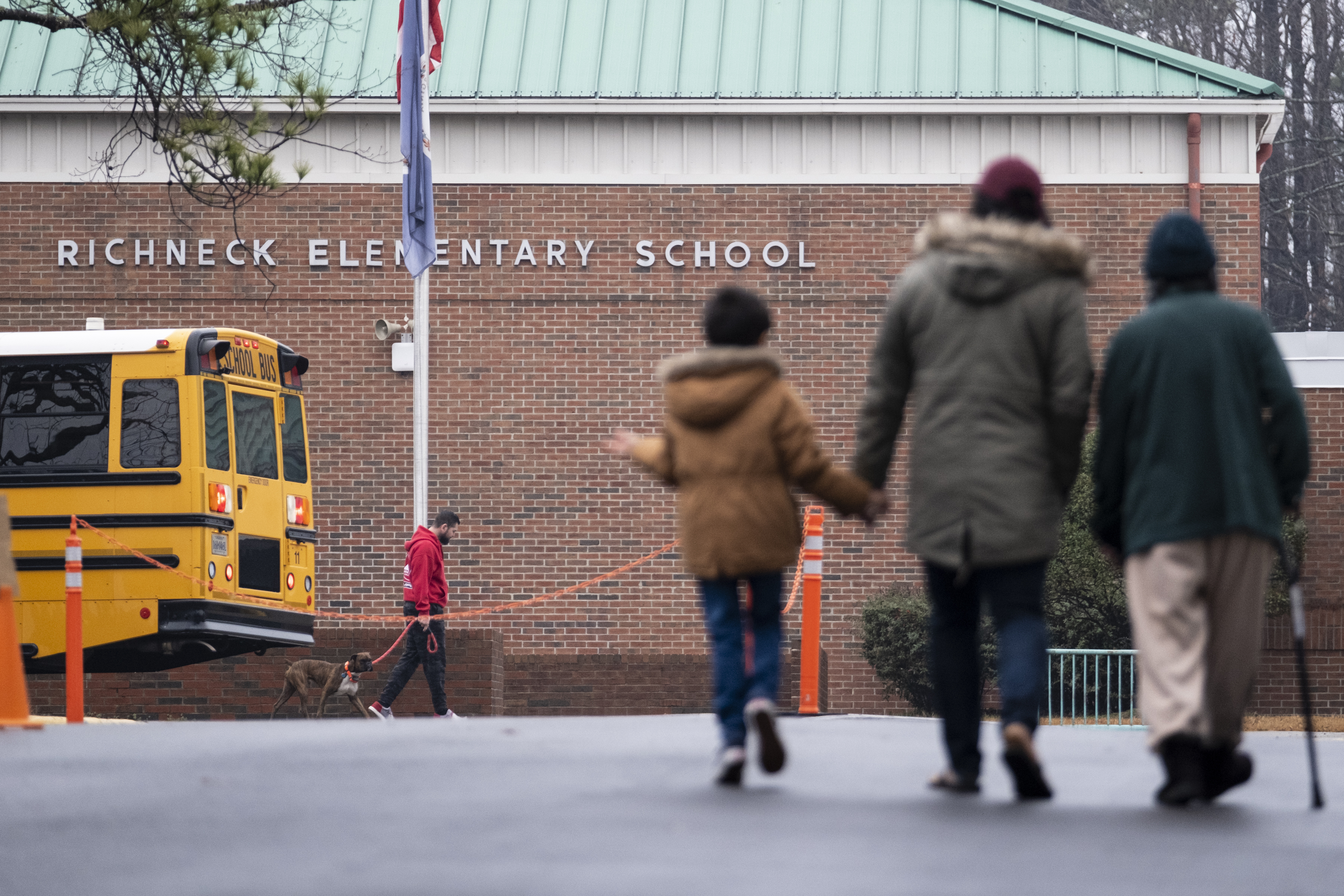 FILE - Students return to Richneck Elementary School in Newport News, Va., Jan. 30, 2023. Lawyers in Newport News will argue, Friday, Oct. 27, 2023, over whether a teacher at Richneck who was shot by her 6-year-old student should receive only workers’ compensation for her injuries. (Billy Schuerman/The Virginian-Pilot via AP, File)