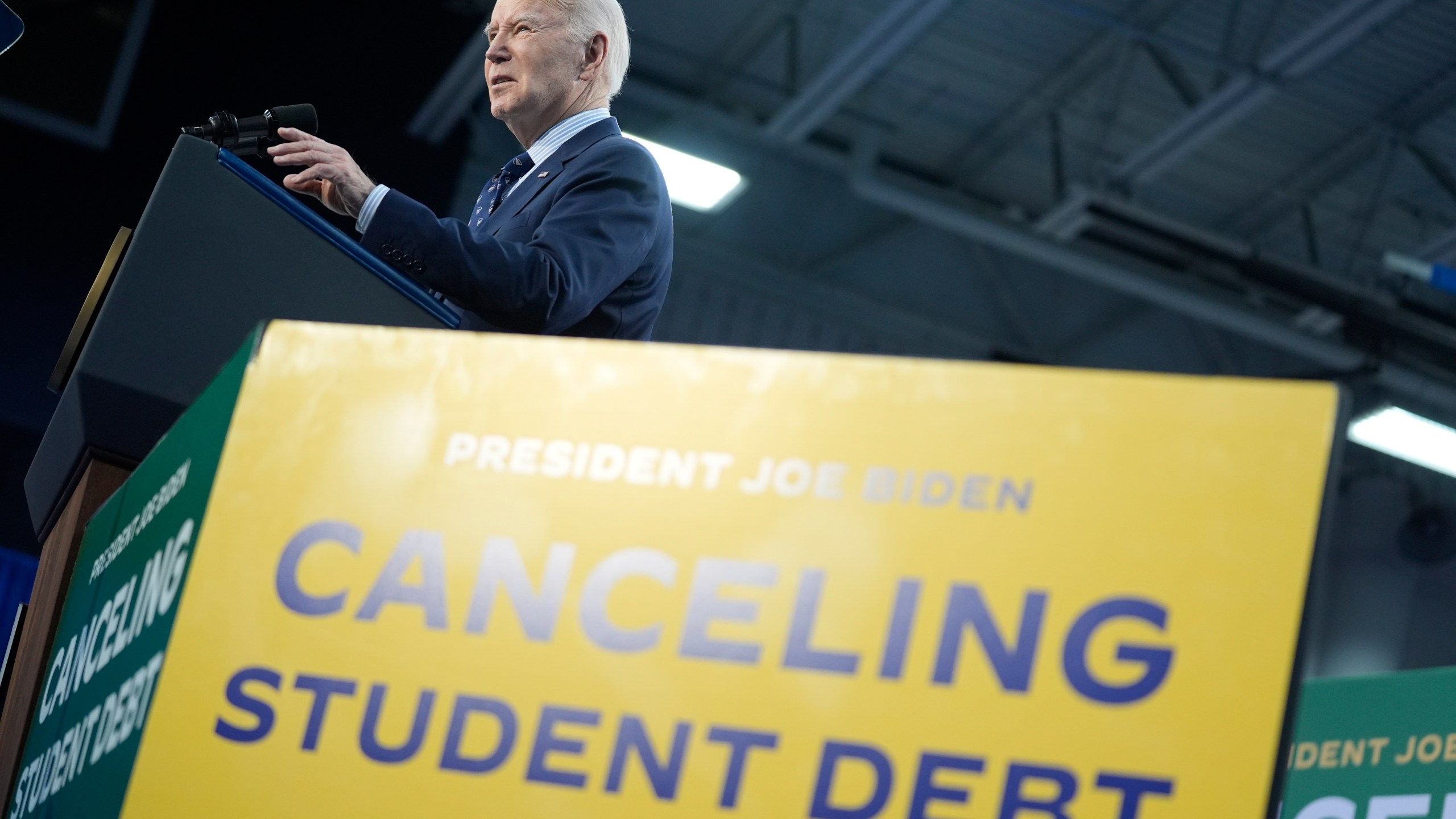 President Joe Biden delivers remarks on student loan debt at Madison College, Monday, April 8, 2024, in Madison, Wis. (AP Photo/Evan Vucci)