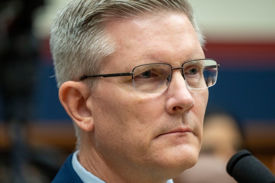 U.S. Coast Guard Vice Admiral Peter Gautier, Deputy Commandant for Operations, attends a House Committee on Transportation and Infrastructure hearing on the federal response to the Francis Scott Key Bridge collapse, Wednesday, May 15, 2024, on Capitol Hill in Washington. (AP Photo/Jacquelyn Martin)