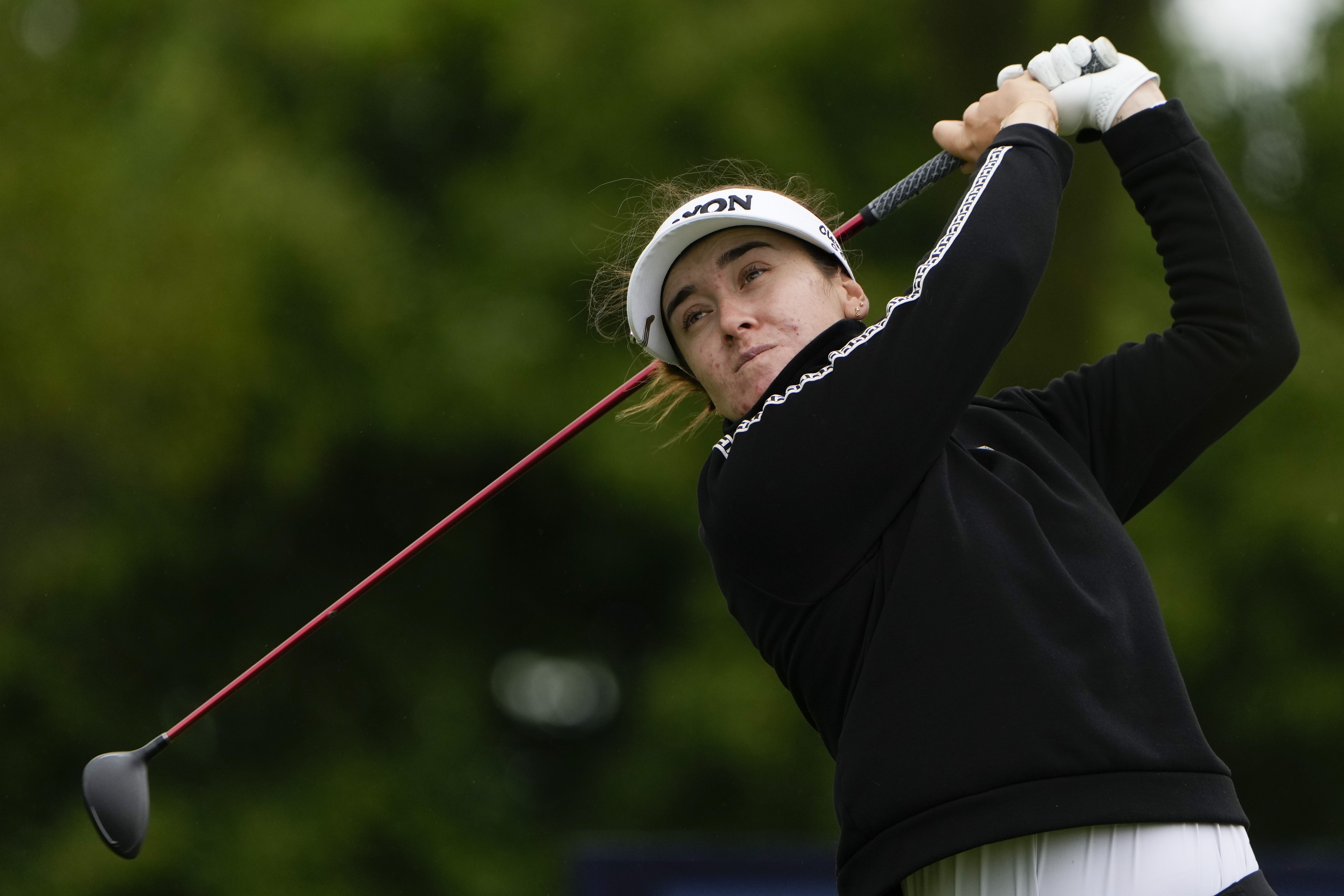 Hannah Green, of Australia, hits off the ninth tee during the first round of the Mizuho Americas Open golf tournament, Thursday, May 16, 2024, in Jersey City, N.J. (AP Photo/Seth Wenig)