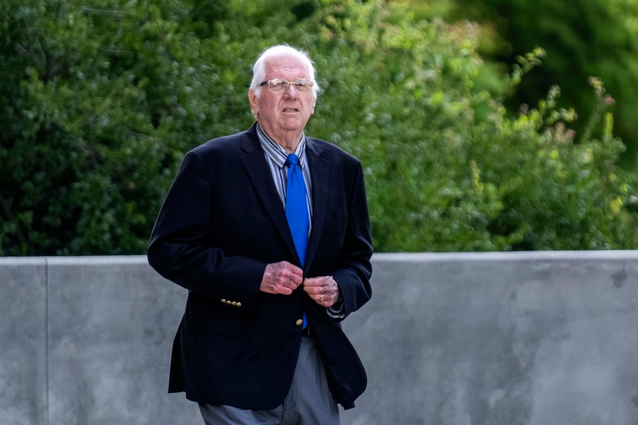 Orange County Superior Court Judge Jeffrey Ferguson walks out of court after attending a preliminary hearing in Los Angeles, Thursday, June 20, 2024. Ferguson is accused of killing his wife during an argument while drunk. (AP Photo/Damian Dovarganes)