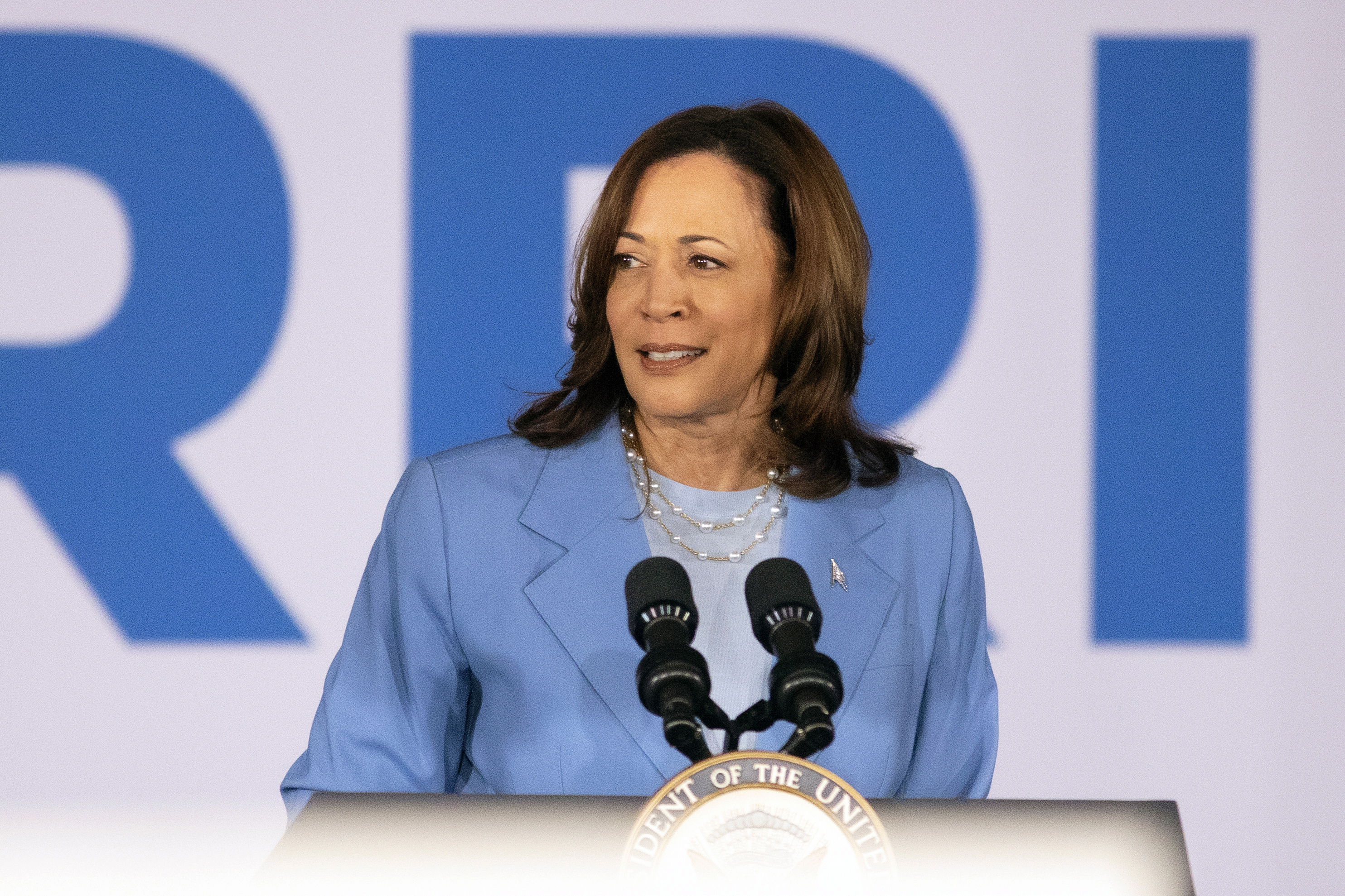 Vice President Kamala Harris speaks during a post debate campaign rally, Friday, June 28, 2024, in Las Vegas. (AP Photo/Ronda Churchill)