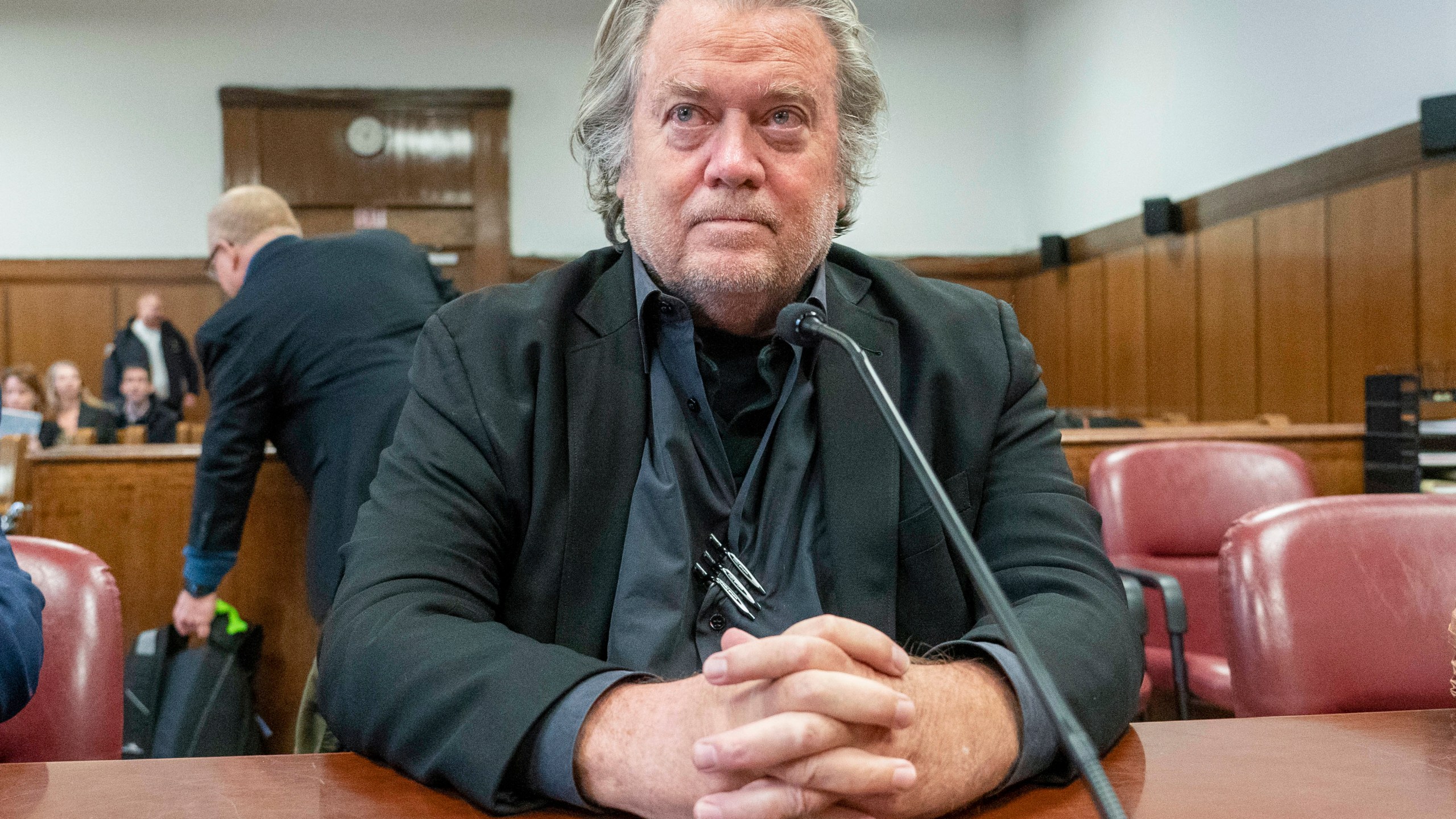FILE - Steve Bannon appears in court in New York, Jan. 12, 2023. Trump ally Steve Bannon has asked the Supreme Court to delay his prison sentence while he fights his convictions for defying a subpoena from the House committee that investigated the attack on U.S. Capitol. The request from Republican former President Donald Trump's longtime ally comes after a federal appeals court panel rejected his bid to avoid reporting to prison by July 1 to serve his four-month sentence. (Steven Hirsch/New York Post via AP, Pool, File)