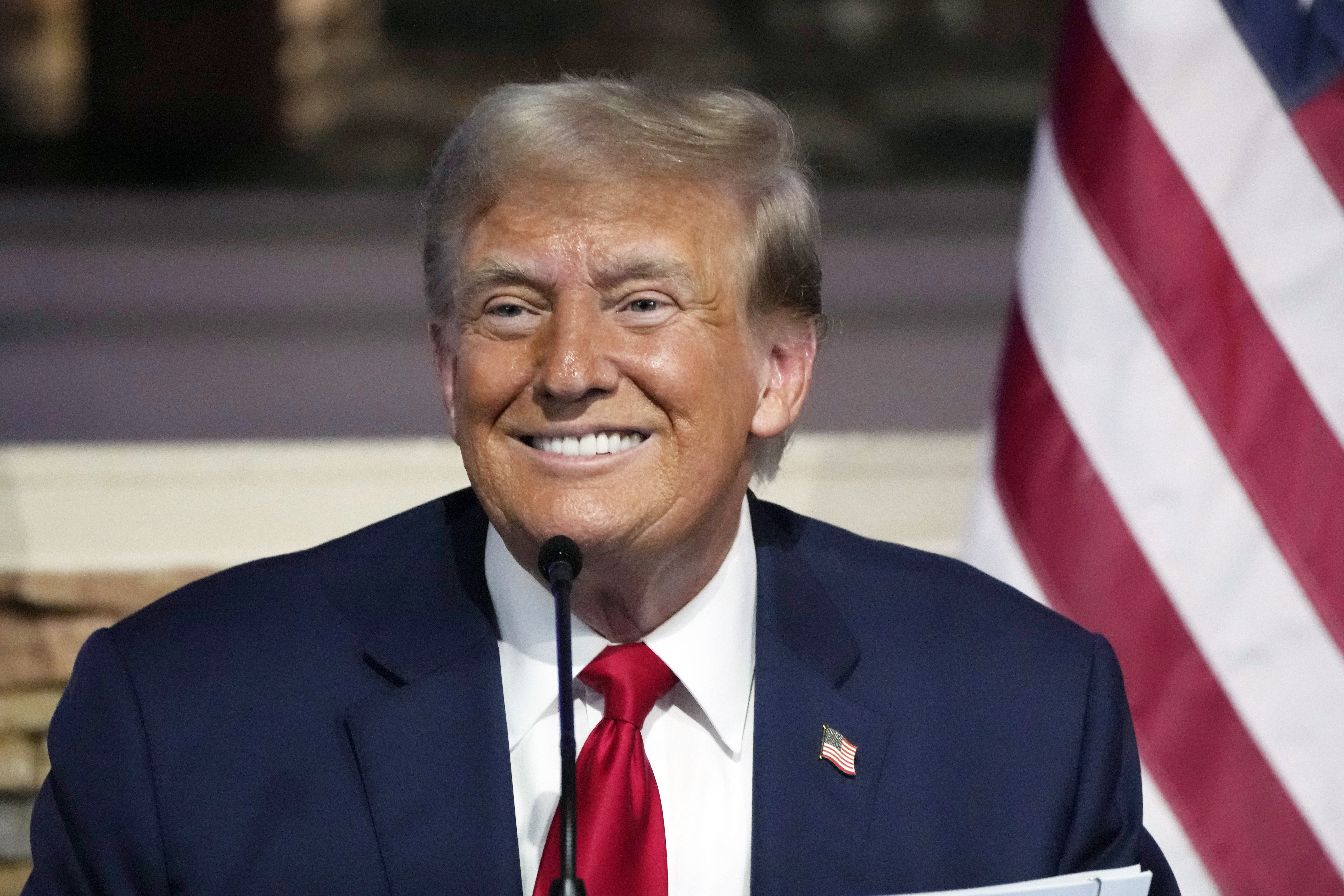 FILE - Republican presidential candidate former President Donald Trump speaks at a campaign event at 180 Church, June 15, 2024, in Detroit. Former President Donald Trump's sentencing in his hush money case has been postponed until Sept. 18. (AP Photo/Carlos Osorio, File)