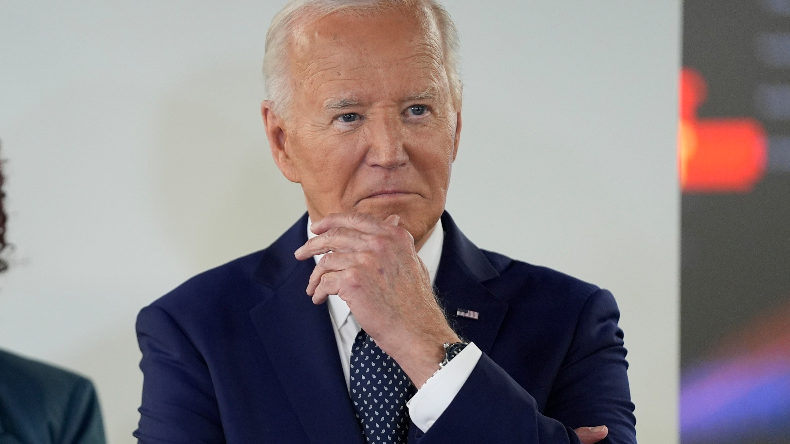 President Joe Biden listens during a visit to the D.C. Emergency Operations Center, Tuesday, July 2, 2024, in Washington. (AP Photo/Evan Vucci)