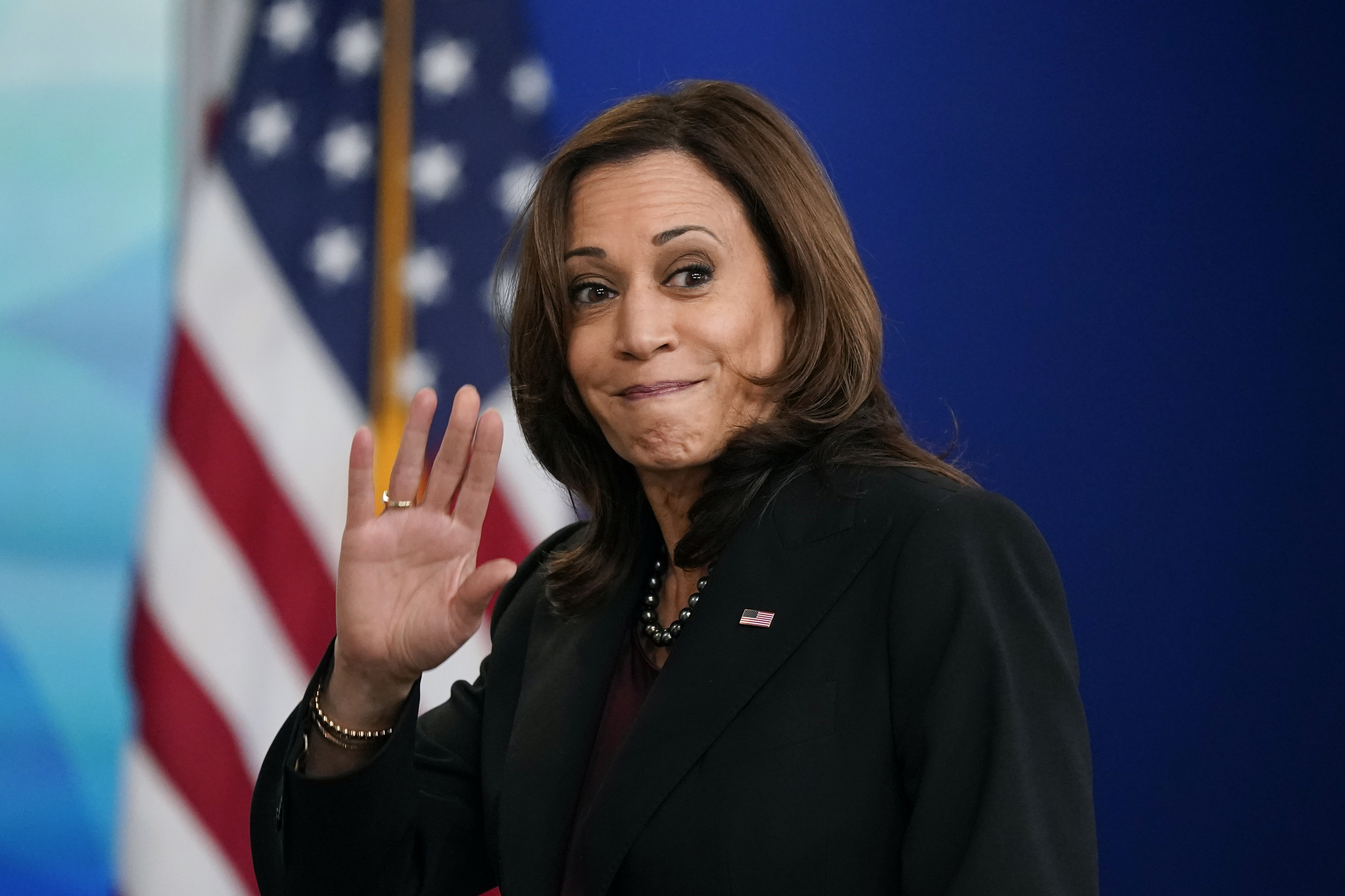 FILE - Vice President Kamala Harris waves as she departs after speaking at the Tribal Nations Summit in the South Court Auditorium on the White House campus, Nov. 16, 2021, in Washington. Harris has been the White House's first line of defense after President Joe Biden's faltering performance in last week's debate with Donald Trump. (AP Photo/Patrick Semansky, File)