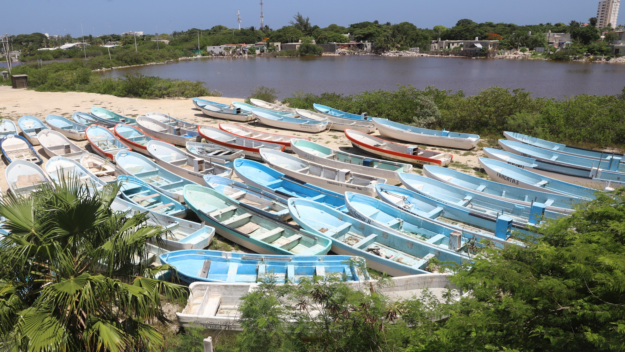 Boats lie on land for protection in preparation for the arrival of Hurricane Beryl in Progreso, Mexico, Thursday, July 4, 2024. (AP Photo/Martin Zetina)