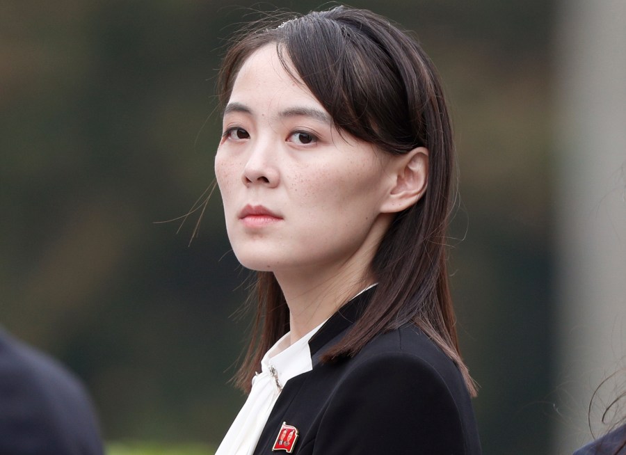 FILE - Kim Yo Jong attends a wreath-laying ceremony at Ho Chi Minh Mausoleum in Hanoi, Vietnam, March 2, 2019. The powerful sister of North Korean leader Kim Jong Un called South Korea’s recent front-line live-fire drills “suicidal hysteria” as she threatened unspecified military steps Monday, July 8, 2024, if further provoked. (Jorge Silva/Pool Photo via AP, File)