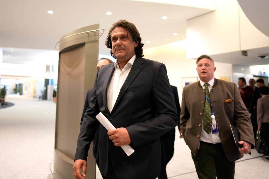 Hungarian politician Tamas Deutsch arrives for a meeting at the European Parliament in Brussels, Monday, July 8, 2024. Senior officials of right-wing parties from Hungary and France met with allies from Austria, Belgium, the Czech Republic, the Netherlands, Portugal and Spain to discuss the formation of a new political group in the European Parliament, the Patriots of Europe. (AP Photo/Virginia Mayo)