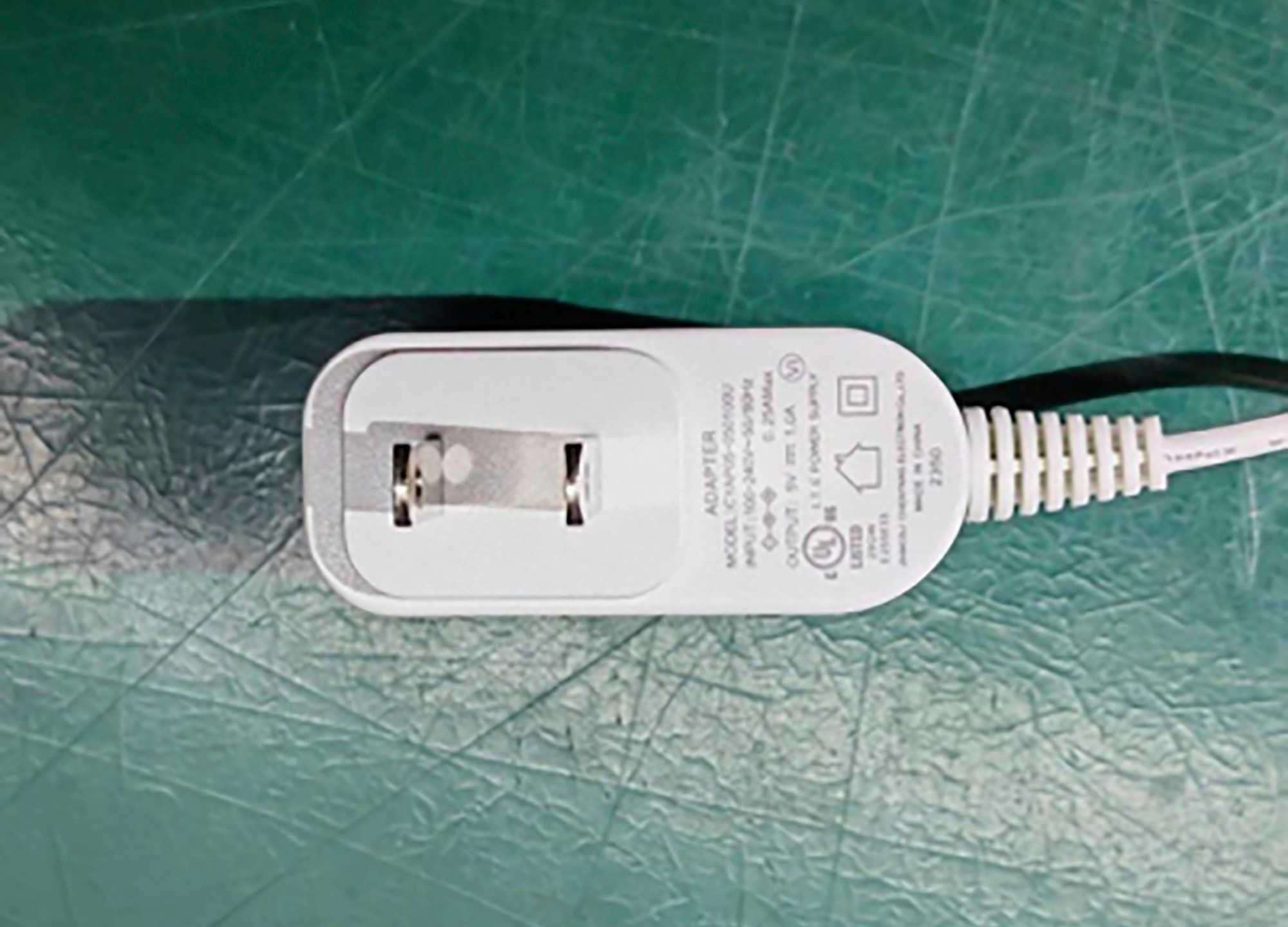 This photo provided by the U.S. Consumer Product Safety Commission shows an example of a power adapter sold with the Rest 1st Generation sound machine being recalled Wednesday, July 3, 2024. Hatch Baby is recalling nearly 1 million power adapters sold with sound machines marketed to help infants and young children sleep due to a shock hazard.