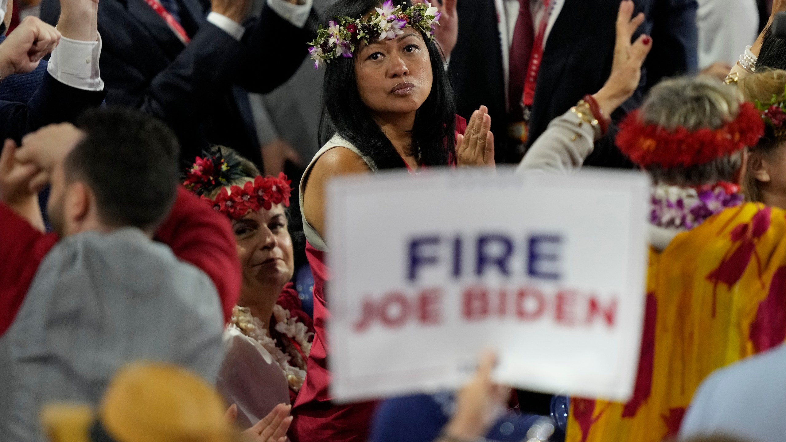 Supporters cheer during the Republican National Convention Thursday, July 18, 2024, in Milwaukee. (AP Photo/Charles Rex Arbogast)