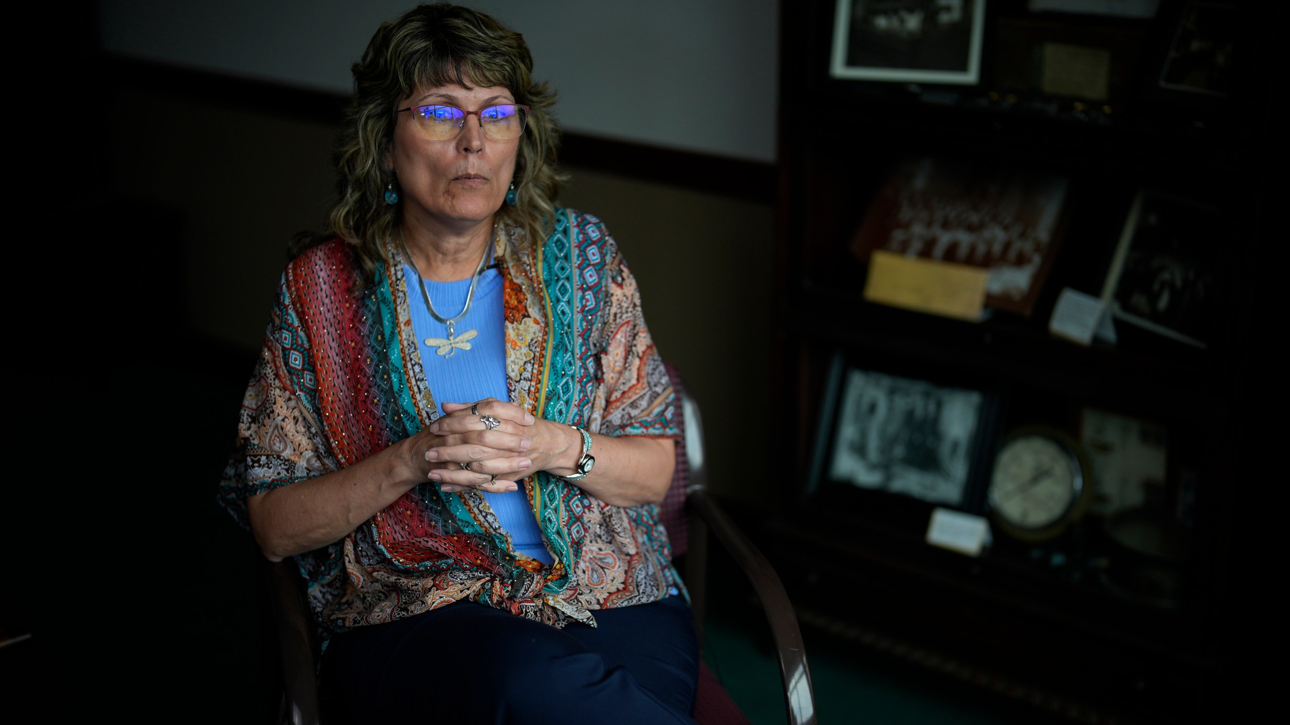 Donna Sybert, Managing Editor of the Butler Eagle newspaper, pauses during an interview with The Associated Press, Wednesday, July 17, 2024, in Butler, Pa. (AP Photo/Matt Slocum)