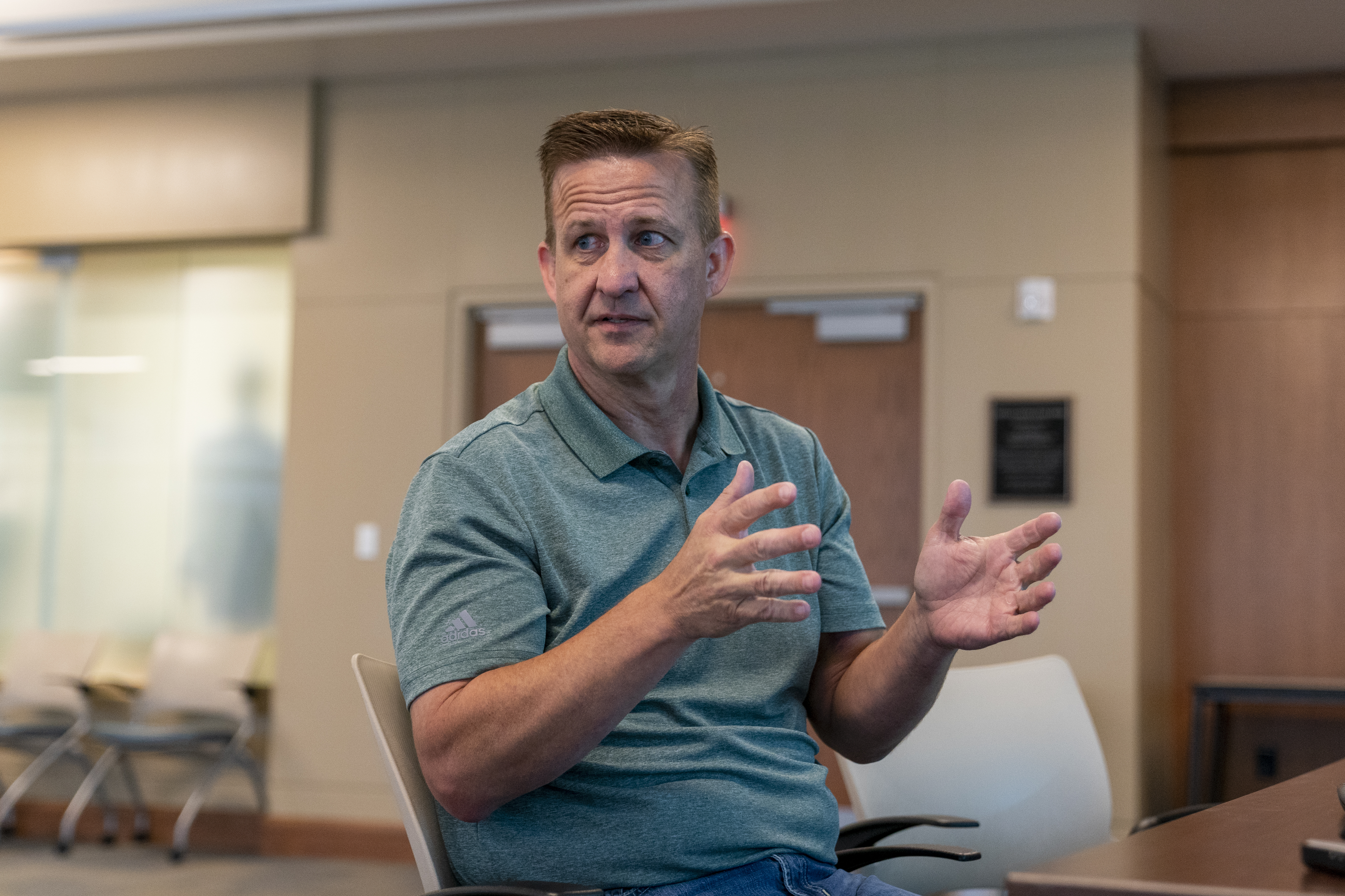 Captain Jason Bussert talks about Draft One, an AI powered software made by Axon that creates police reports from body cam audio, at Oklahoma City police headquarters on Friday, May 31, 2024 in Oklahoma City, Oklahoma. (AP Photo/Nick Oxford)