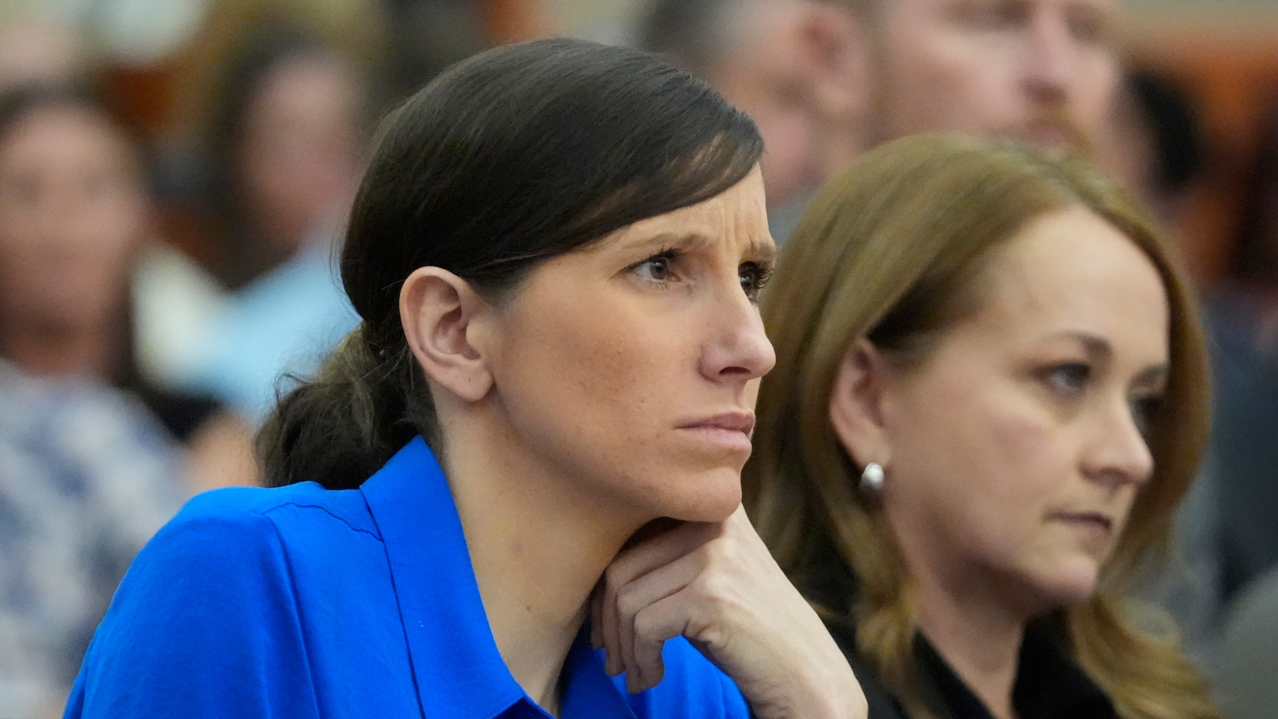 Kouri Richins, a Utah mother of three who wrote a children's book about coping with grief after her husband's death and was later accused of fatally poisoning him, looks on during a court hearing Tuesday, Aug. 27, 2024, in Park City, Utah. (AP Photo/Rick Bowmer, Pool)