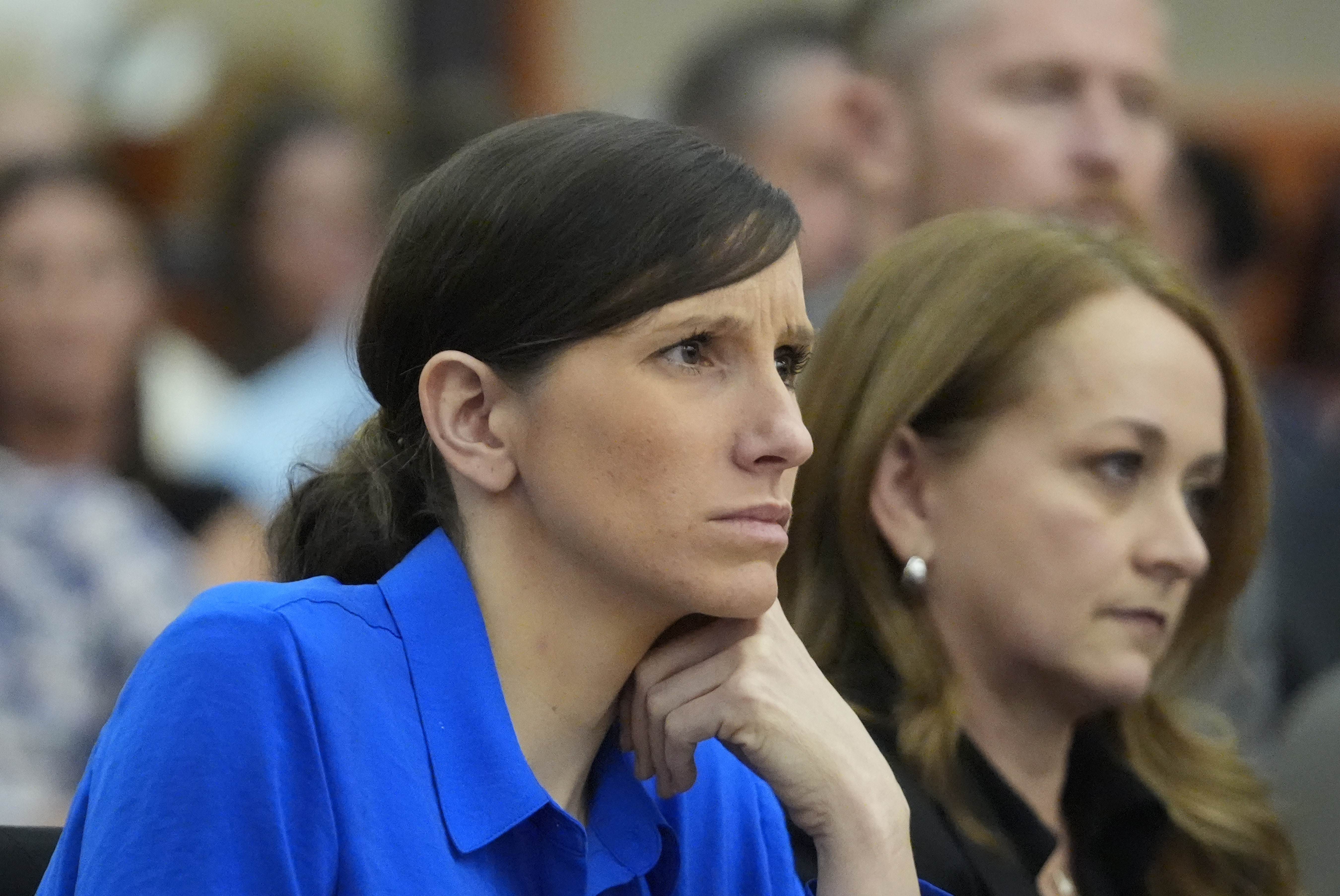 Kouri Richins, a Utah mother of three who wrote a children's book about coping with grief after her husband's death and was later accused of fatally poisoning him, looks on during a court hearing Tuesday, Aug. 27, 2024, in Park City, Utah. (AP Photo/Rick Bowmer, Pool)