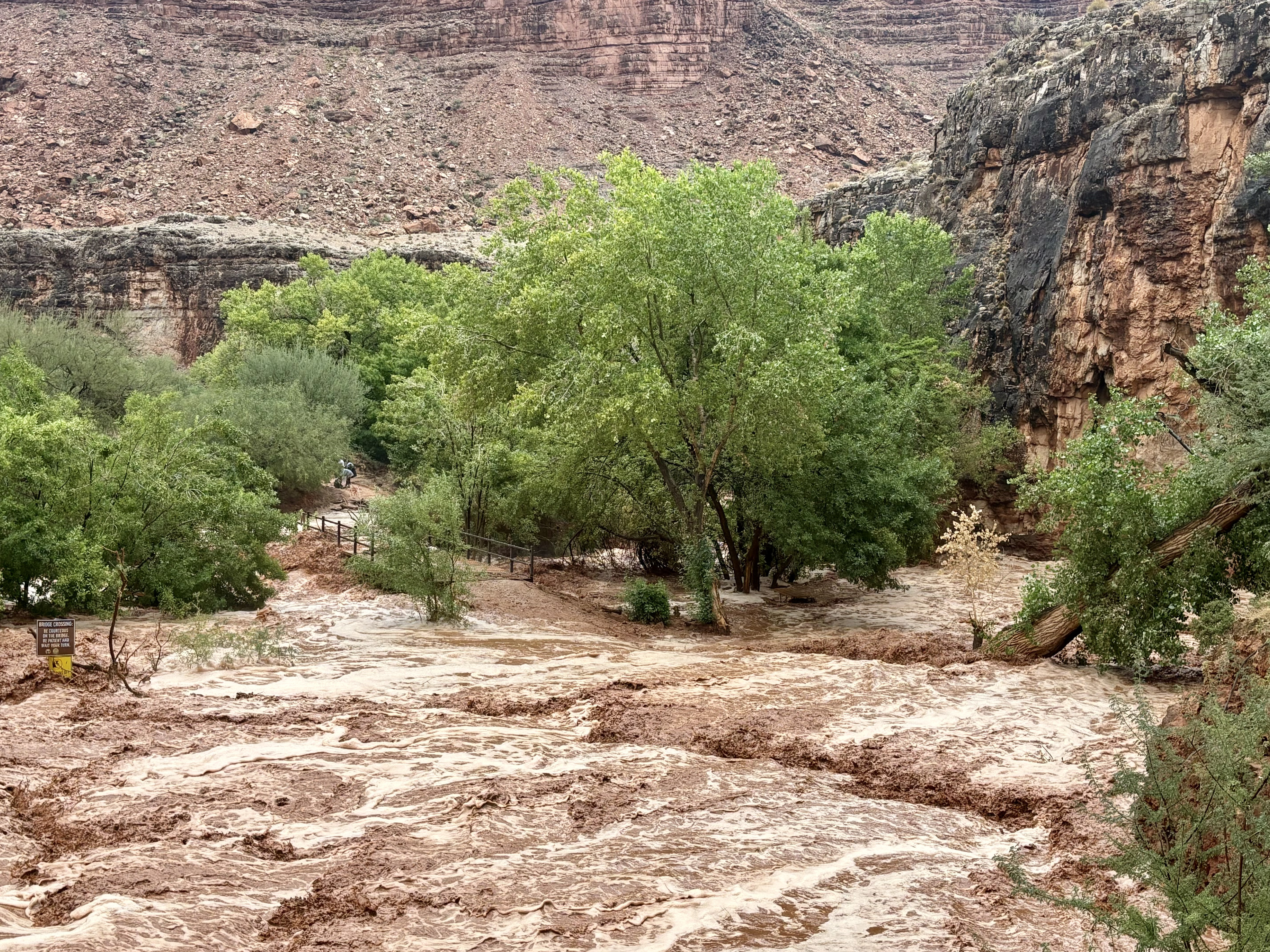 This photo provided by Michael Langer shows a flash flood at Grand Canyon National Park, Thursday, Aug 22, 2024 on the Havasupai Reservation in Arizona. (Michael Langer via AP)