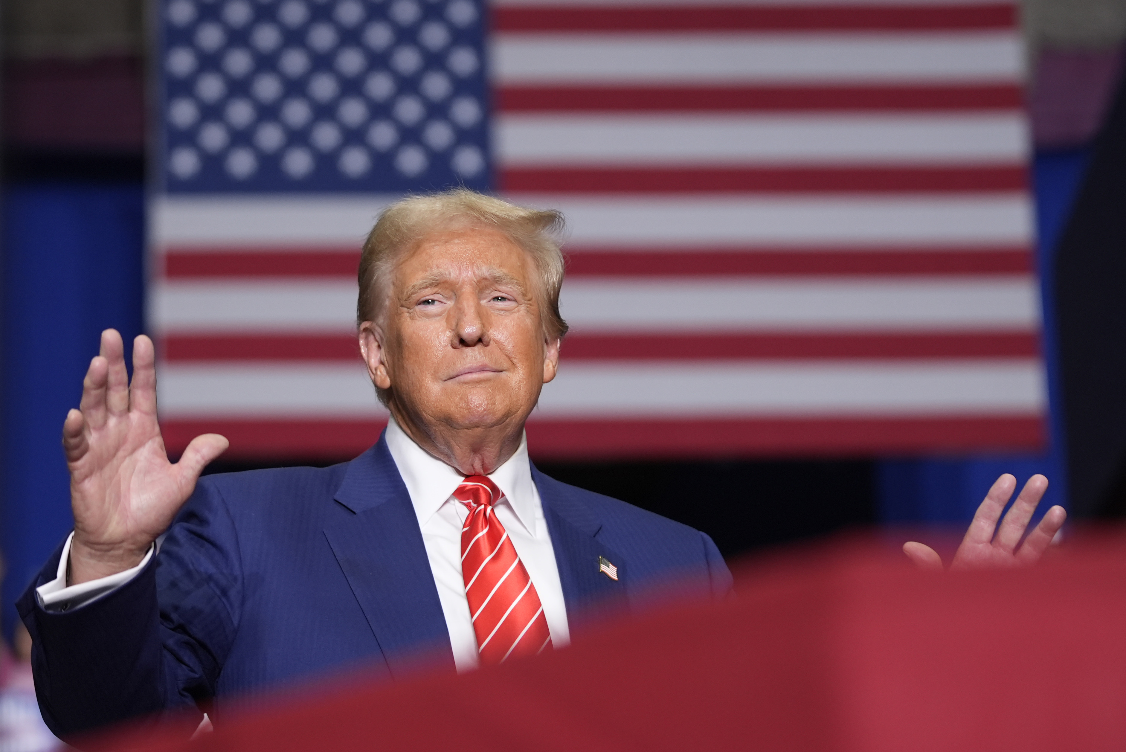 Republican presidential nominee former President Donald Trump arrives at a campaign event, Friday, Aug. 30, 2024, in Johnstown, Pa. (AP Photo/Alex Brandon)