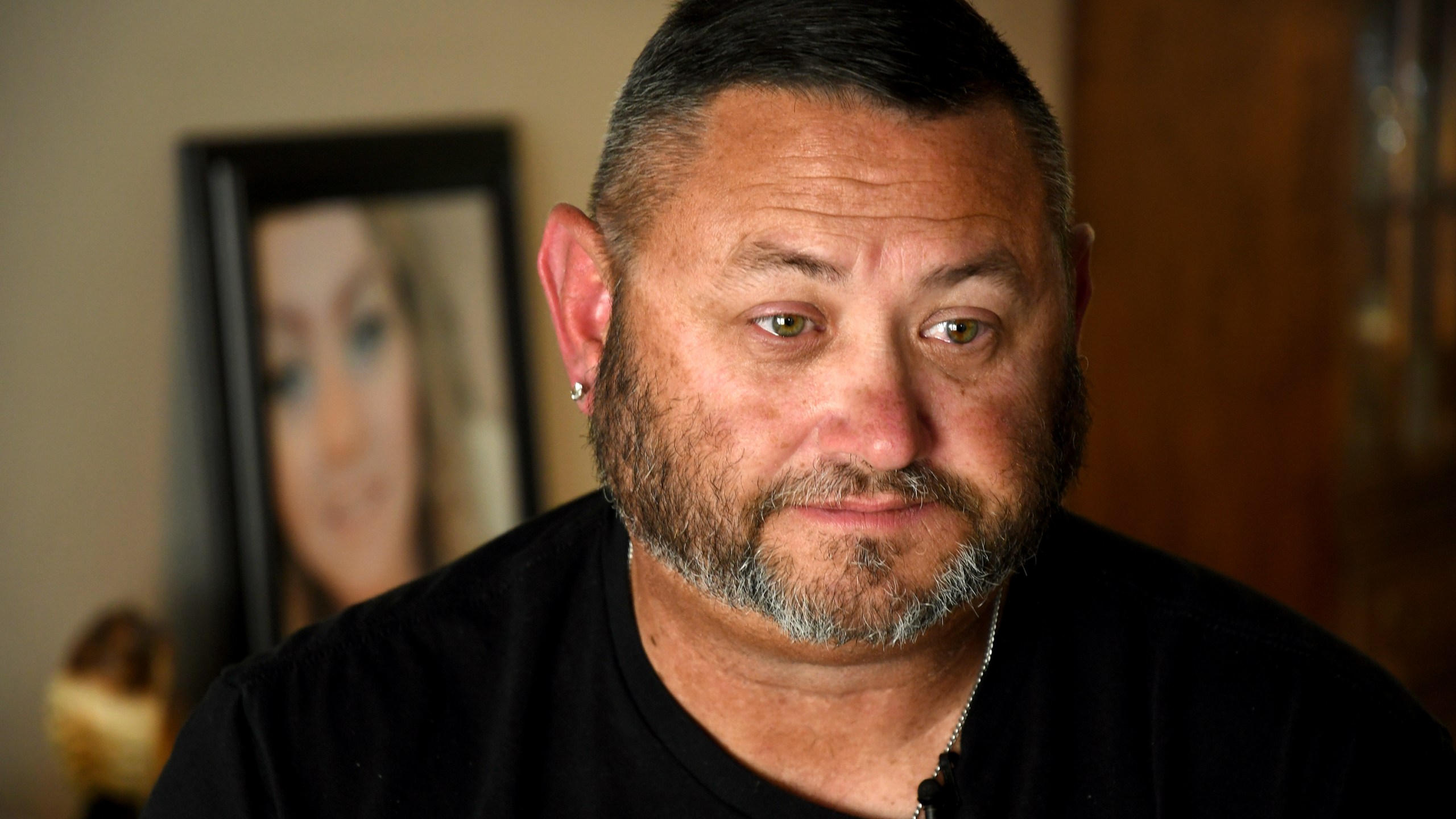 Robert Olds, uncle of Rikki Olds, who was fatally shot along with nine other people at a grocery store in Boulder, Colo., in 2021, is interviewed in Lafayette, Colo., Tuesday, Aug. 27, 2024. (AP Photo/Thomas Peipert)