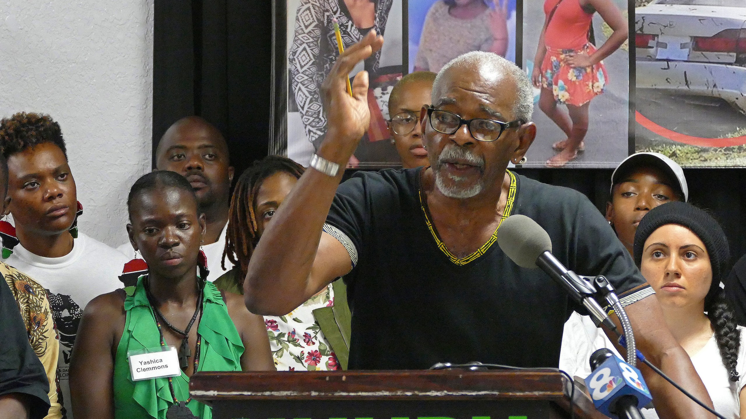 FILE - Omali Yeshitela, chairman of the International People's Democratic Uhuru Movement, St. Petersburg, addresses the recent killings of black males, and police on July 8, 2016, in Dallas. (Scott Keeler/The Tampa Bay Times via AP, File)