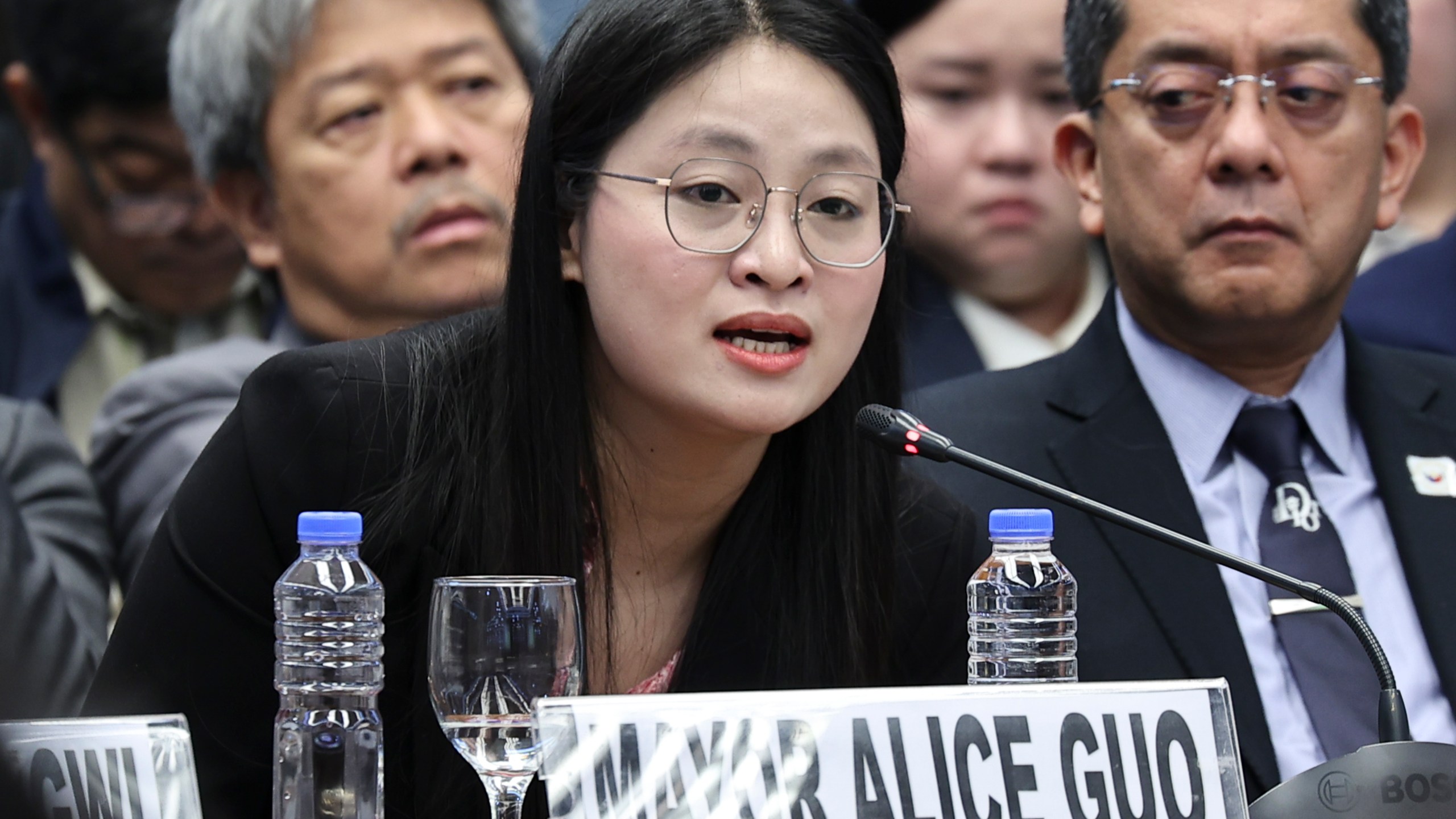 In this handout photo provided by the Philippine Senate Social Media Unit, then Bamban Mayor, Alice Guo, speaks during the Senate Committee on Women, Children, Family Relations and Gender Equality inquiry on the alleged human trafficking and cyber fraud operation in Angeles, Pampanga province held at the Philippine Senate in Pasay City, Philippines on May 22, 2024. Guo, a dismissed town mayor who fled from the Philippines after being accused of helping establish an illegal online gaming and scam center that catered mostly to clients in China, has been arrested near Indonesia's capital, officials said Wednesday Sept. 4, 2024. (Joseph Vidal/Philippine Senate Social Media Unit via AP)