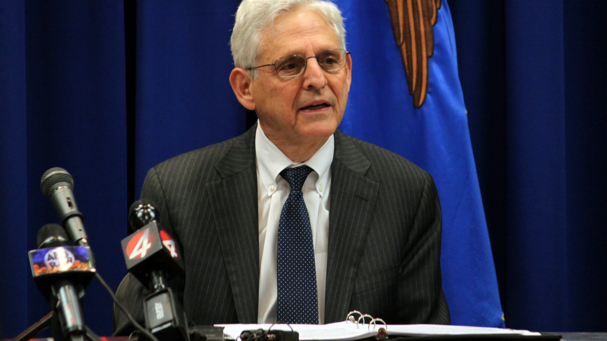 U.S. Attorney General Merrick Garland speaks to federal, state, local and tribal law enforcement officials during a visit to Albuquerque, N.M., Monday, Aug. 12, 2024. ( AP Photo/Susan Montoya Bryan)