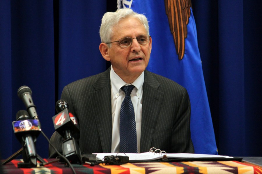 U.S. Attorney General Merrick Garland speaks to federal, state, local and tribal law enforcement officials during a visit to Albuquerque, N.M., Monday, Aug. 12, 2024. ( AP Photo/Susan Montoya Bryan)