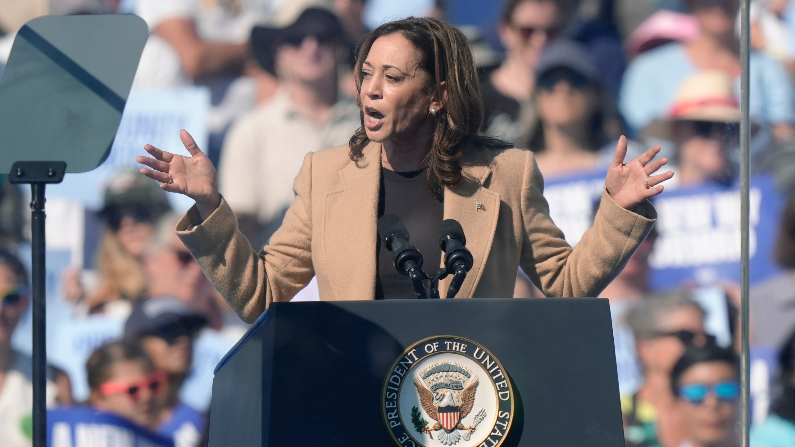 Democratic presidential nominee Vice President Kamala Harris speaks during a campaign stop at the Throwback Brewery, in North Hampton, N.H., Wednesday, Sept. 4, 2024. (AP Photo/Steven Senne)