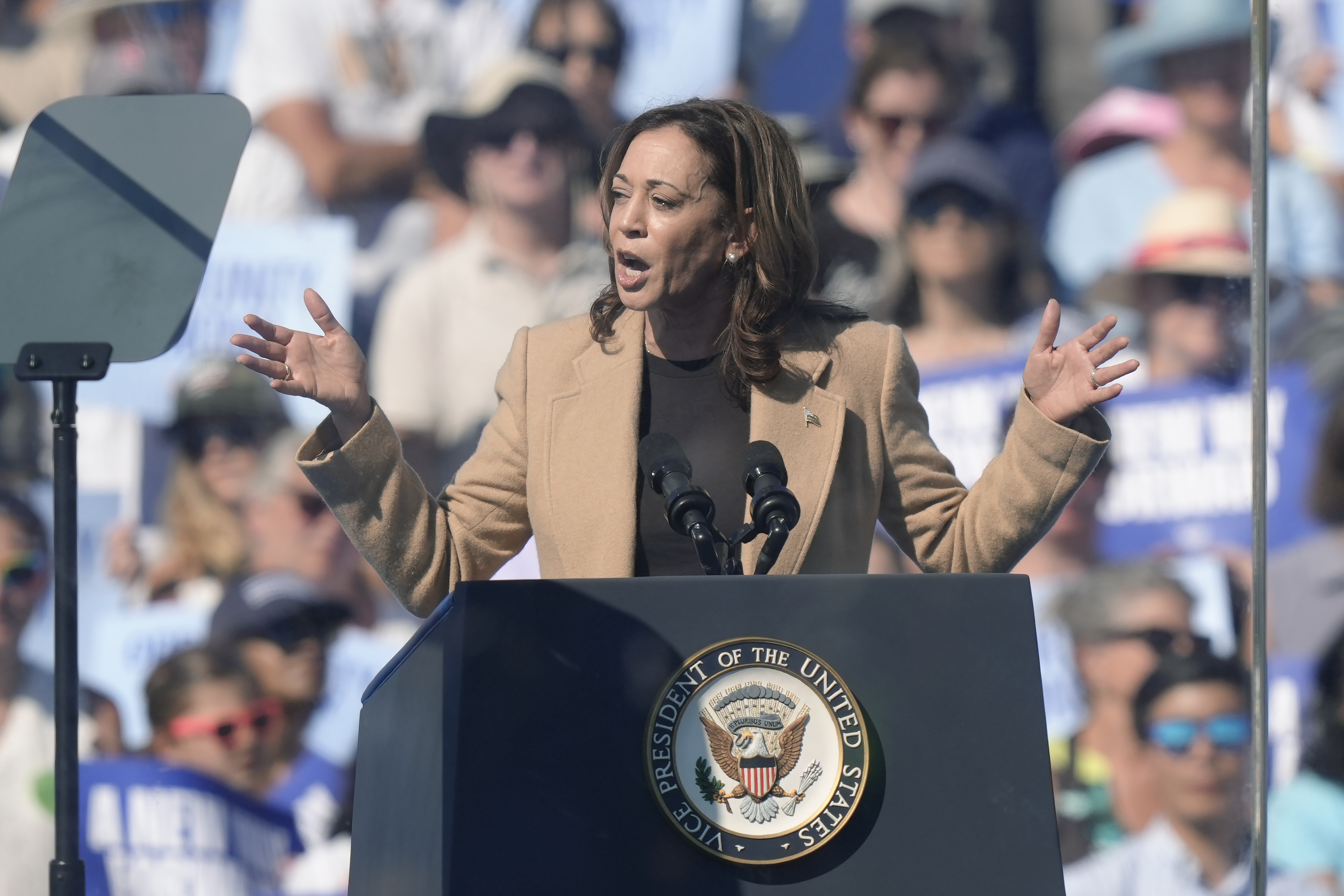 Democratic presidential nominee Vice President Kamala Harris speaks during a campaign stop at the Throwback Brewery, in North Hampton, N.H., Wednesday, Sept. 4, 2024. (AP Photo/Steven Senne)