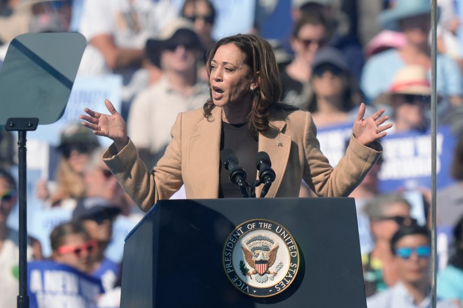 Democratic presidential nominee Vice President Kamala Harris speaks during a campaign stop at the Throwback Brewery, in North Hampton, N.H., Wednesday, Sept. 4, 2024. (AP Photo/Steven Senne)