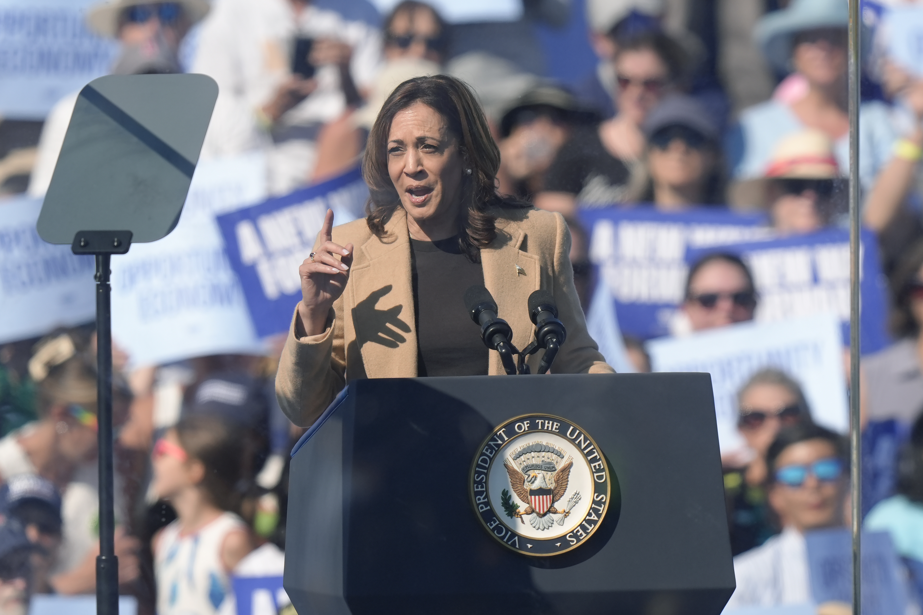 Democratic presidential nominee Vice President Kamala Harris speaks during a campaign stop at the Throwback Brewery, in North Hampton, N.H., Wednesday, Sept. 4, 2024. (AP Photo/Steven Senne)