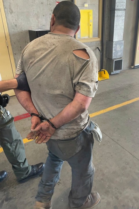 This photo provided by the Monterey County Sheriff's Office on Friday, Sept. 6, 2024, shows Vicente Arroyo, suspected of killing dozens of animals in Northern California, being arrested. (Monterey County Sheriff's Office via AP)