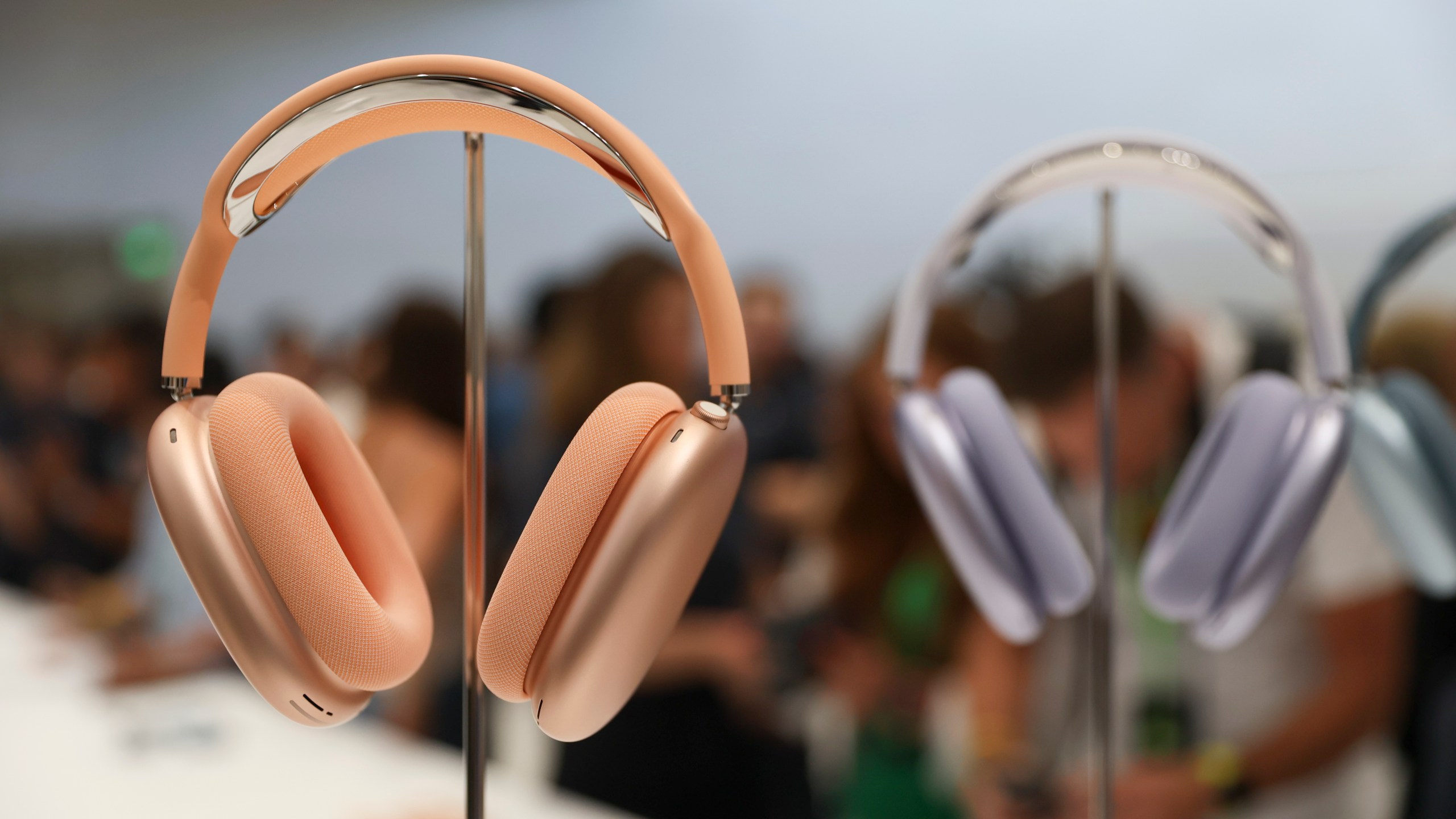 The AirPods Max are displayed at Apple headquarters Monday, Sept. 9, 2024, in Cupertino, Calif. (AP Photo/Juliana Yamada)