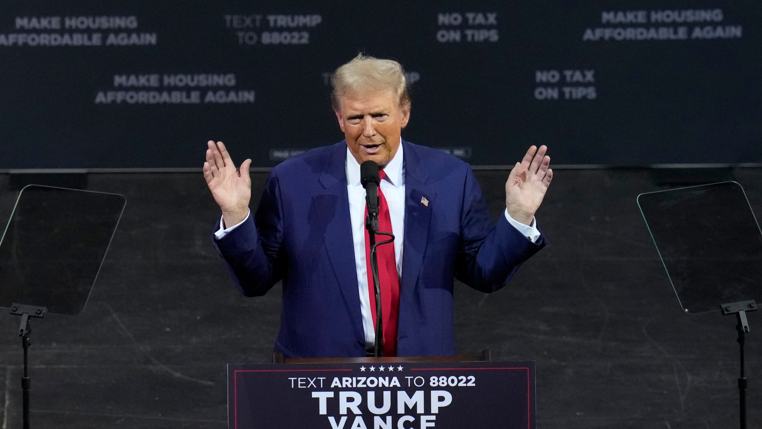 Republican presidential nominee former President Donald Trump speaks during a campaign event at the Linda Ronstadt Music Hall Thursday, Sept. 12, 2024, in Tucson, Ariz. (AP Photo/Ross D. Franklin)