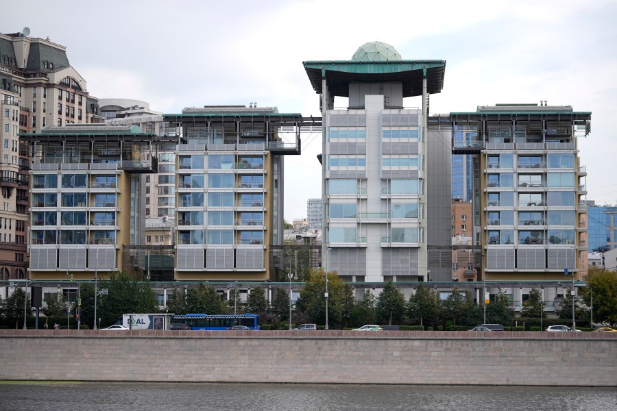 A view of the British Embassy building in Moscow, Russia, Friday, Sept. 13, 2024. (AP Photo)