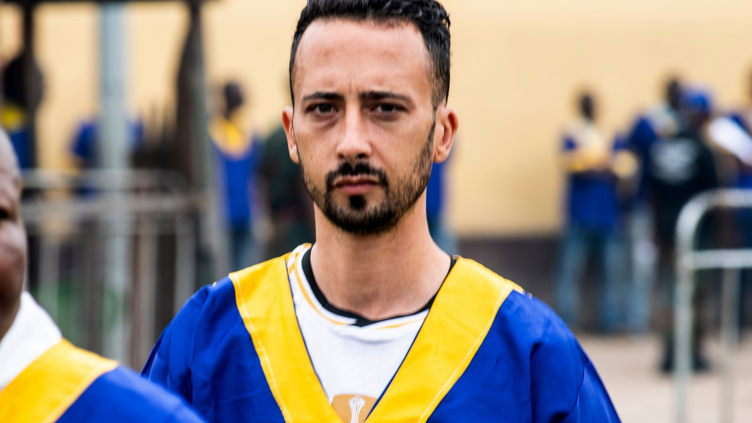 CORRECTS ID: American Benjamin Reuben Zalman-Polun arrives for a court verdict in Congo, Kinshasa, Friday Sept .13, 2024, on charges of taking part in a coup attempt in May 2024. (AP Photo/Samy Ntumba Shambuyi)