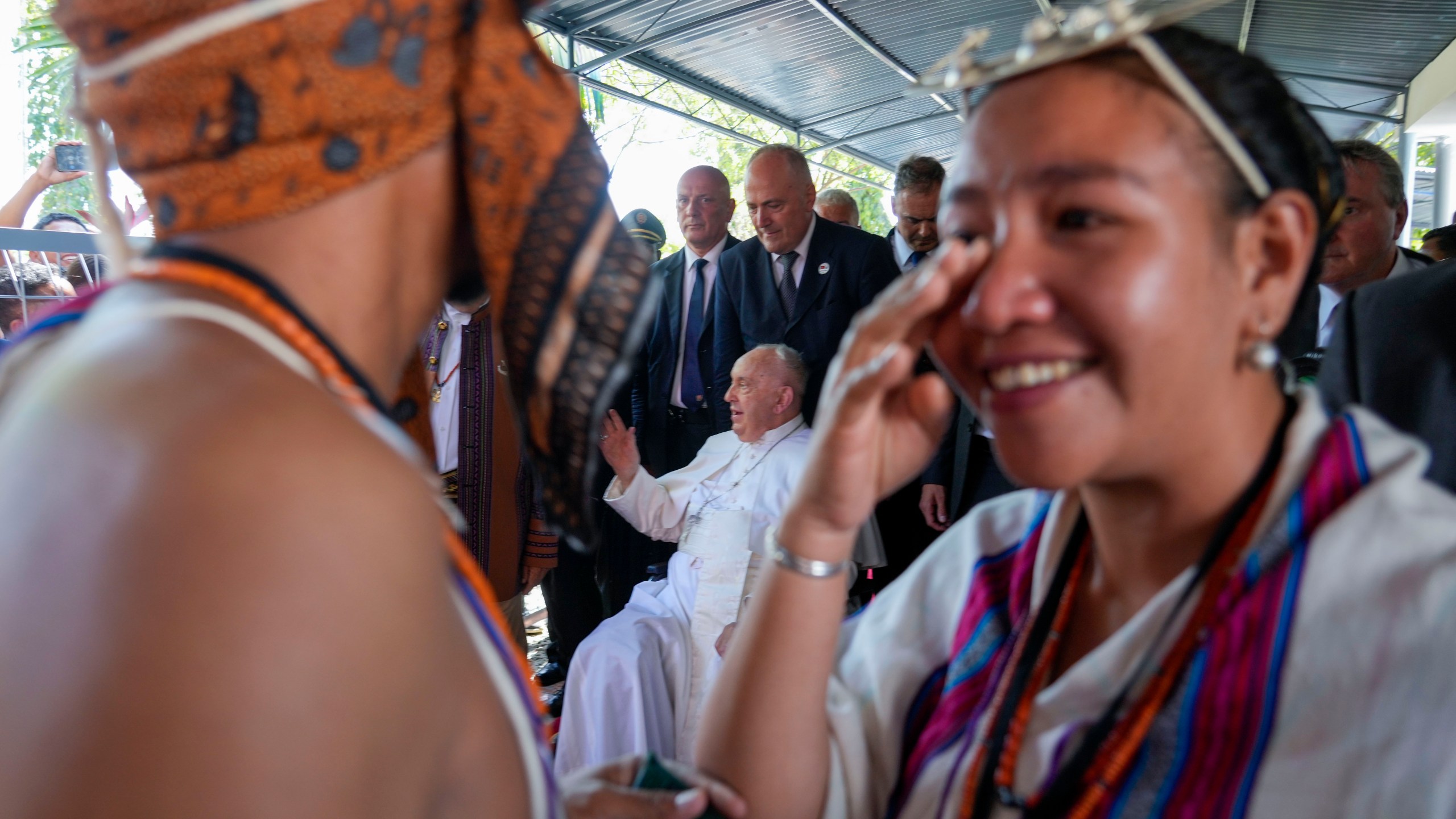 Pope Francis arrives at Dili's Presidente Nicolau Lobato International Airport, East Timor, Monday, Sept. 9, 2024. In East Timor Francis had to negotiate perhaps the most sensitive issue clouding the visit to Asia and Oceania : the case of Bishop Carlos Ximenes Belo, the revered national hero who won the Nobel Peace Prize for his nonviolent independence campaign. (AP Photo/Gregorio Borgia)