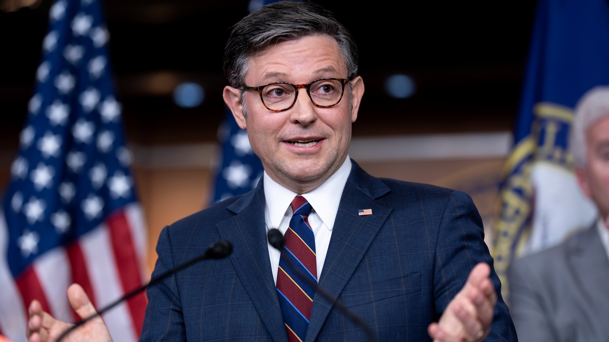 FILE - Speaker of the House Mike Johnson, R-La., speaks at the Capitol in Washington, July 23, 2024. (AP Photo/J. Scott Applewhite, File)