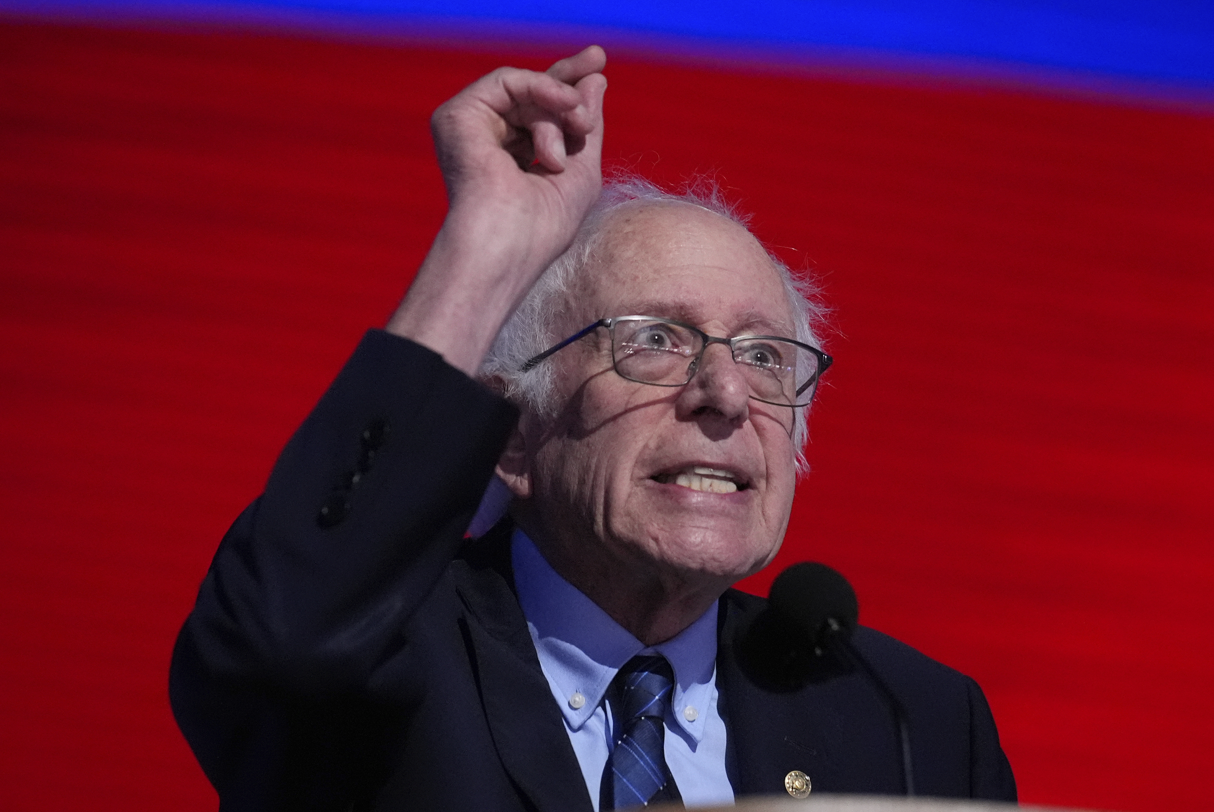 Sen. Bernie Sanders, I-Vt., speaks during the Democratic National Convention Tuesday, Aug. 20, 2024, in Chicago. (AP Photo/Brynn Anderson)