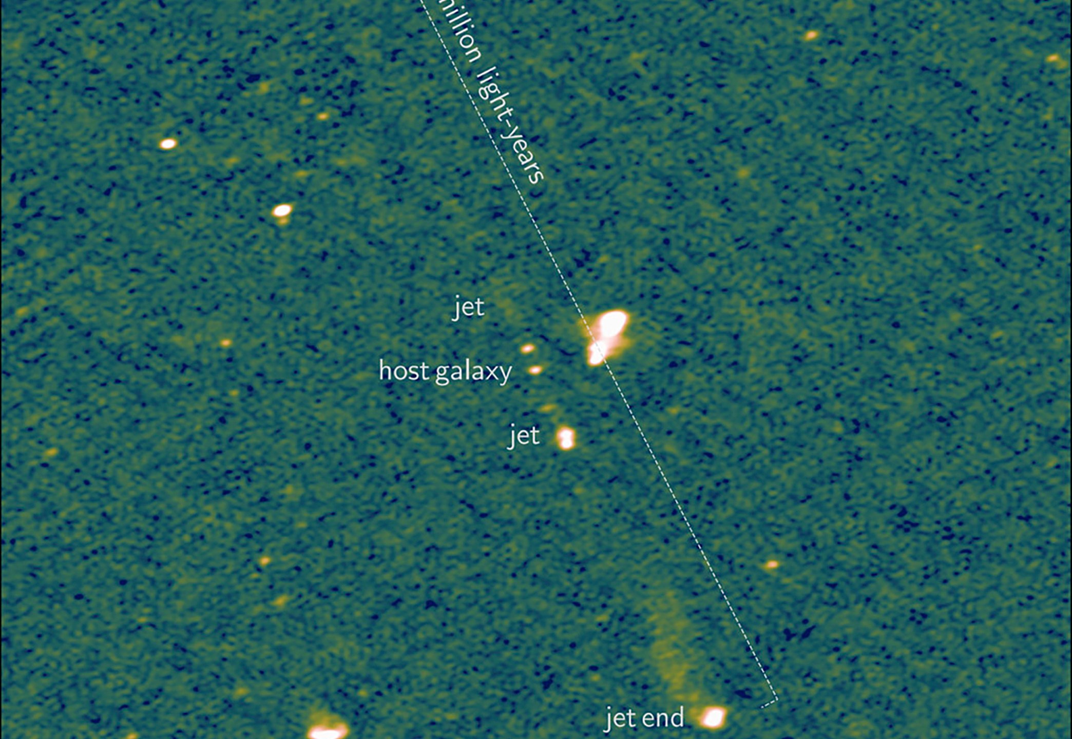 This undated image provided by Caltech, taken by Europe's LOFAR (LOw Frequency ARray) radio telescope, shows the longest known pair of black hole jets, as reported Wednesday, Sept. 18, 2024, in the journal Nature. (LOFAR Collaboration/Martijn Oei/Caltech via AP)