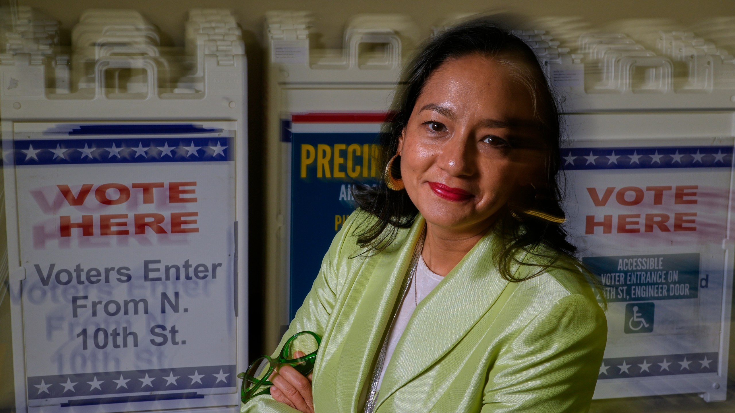 Milwaukee's election administrator Paulina Gutierrez poses for a photo Monday, Sept. 16, 2024, in the city's election operation center in Milwaukee. (AP Photo/Morry Gash)