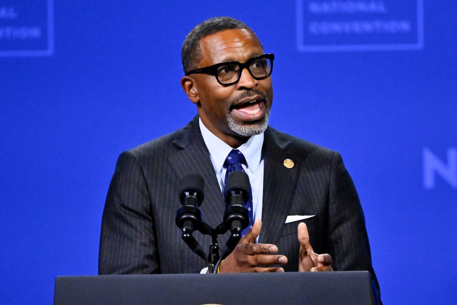 FILE - NAACP President and CEO Derrick Johnson speaks before President Joe Biden addresses the crowd at the 115th NAACP National Convention in Las Vegas, July 16, 2024. (AP Photo/David Becker, File)