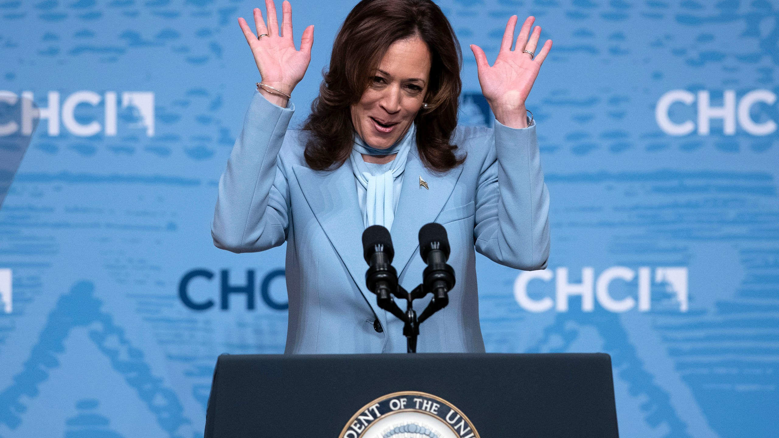 Democratic presidential nominee Vice President Kamala Harris speaks at the Congressional Hispanic Caucus Institute (CHCI) Leadership Conference, at the Ronald Reagan Building in Washington, Wednesday, Sept. 18, 2024. (AP Photo/Jose Luis Magana)