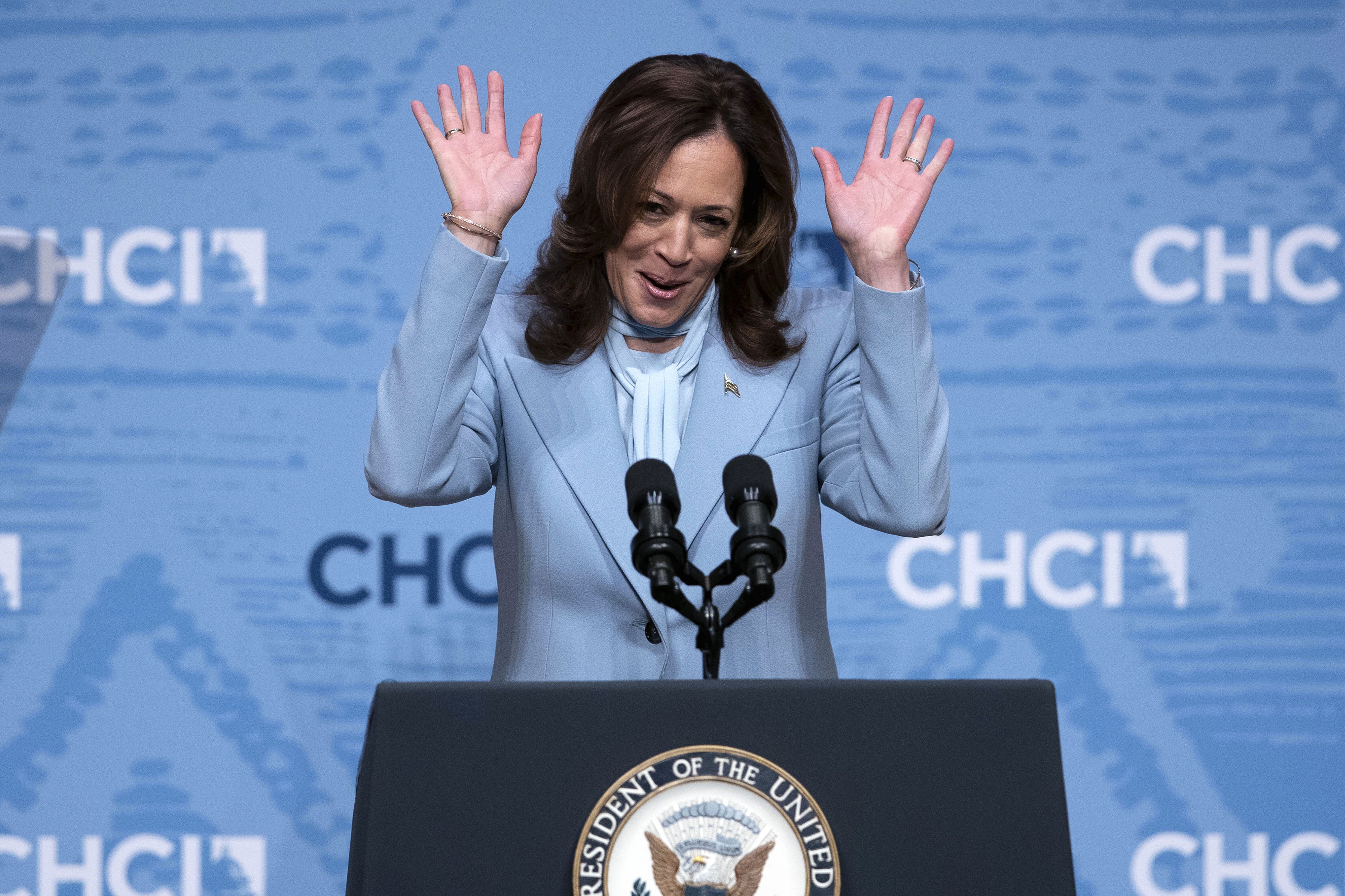 Democratic presidential nominee Vice President Kamala Harris speaks at the Congressional Hispanic Caucus Institute (CHCI) Leadership Conference, at the Ronald Reagan Building in Washington, Wednesday, Sept. 18, 2024. (AP Photo/Jose Luis Magana)