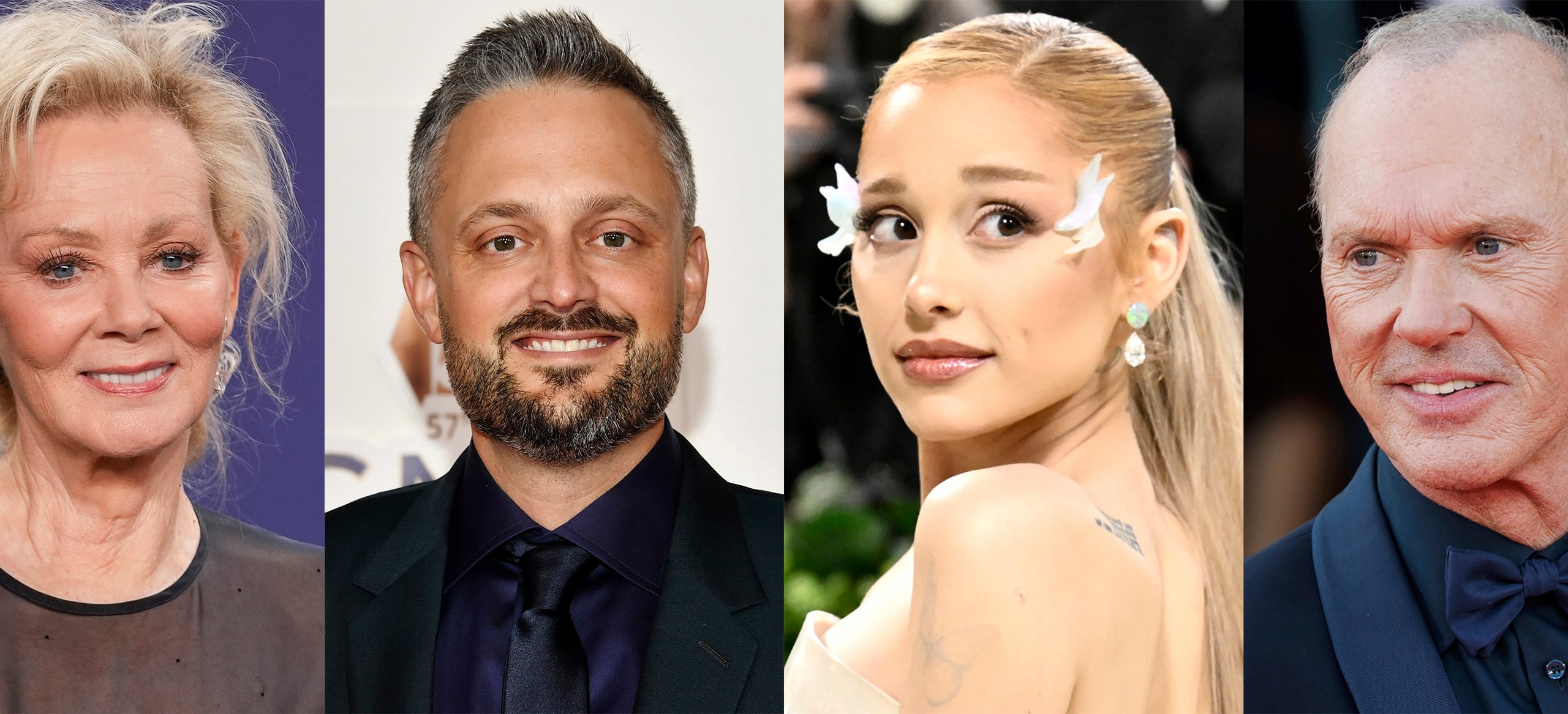 This combination of photos shows Jean Smart, from left, Nate Bargatze, Ariana Grande, and Michael Keaton, who will host upcoming episodes of "Saturday Night Live." (AP Photo)