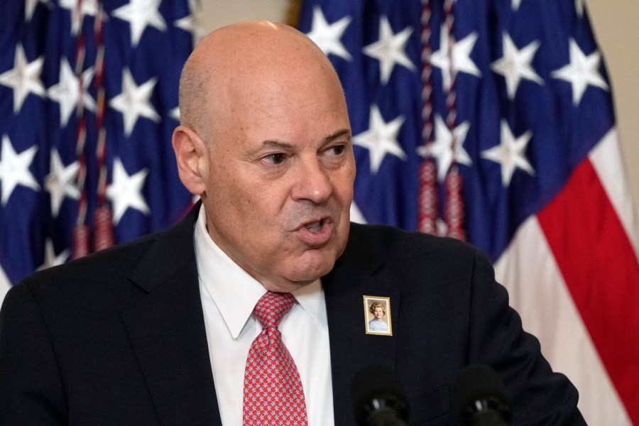 FILE - Postmaster General and CEO Louis DeJoy speaks in the East Room of the White House in Washington, March 6, 2024. (AP Photo/Susan Walsh, File)