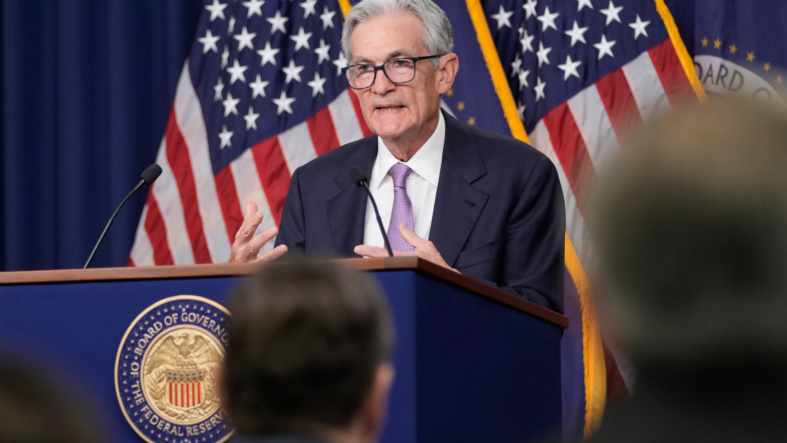 Federal Reserve Board Chairman Jerome Powell speaks during a news conference at the Federal Reserve in Washington, Wednesday, Sept. 18, 2024. (AP Photo/Ben Curtis)