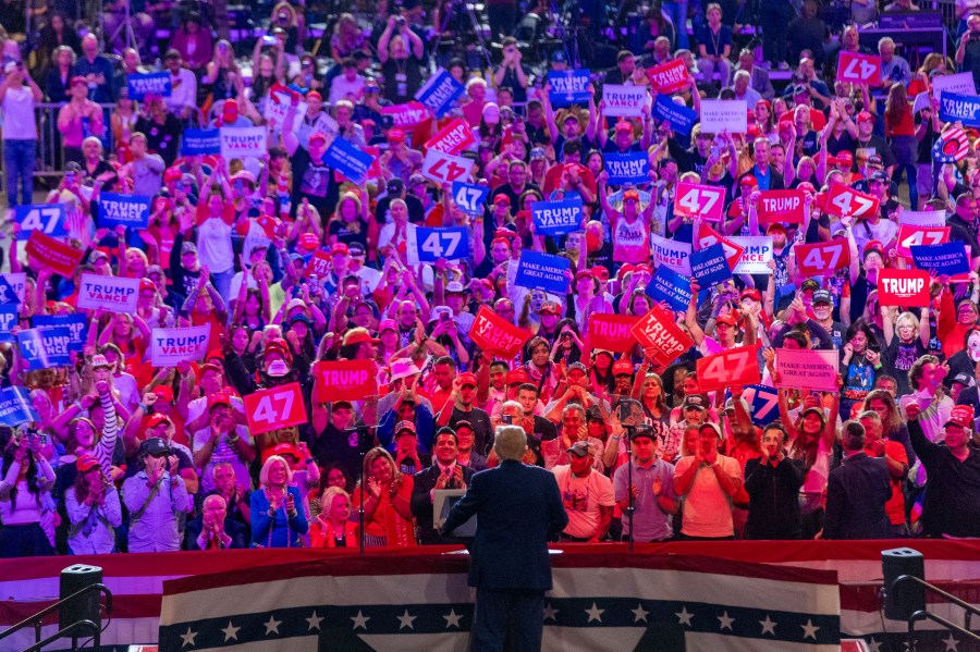 Republican presidential nominee former President Donald Trump speaks at a campaign event at Nassau Coliseum, Wednesday, Sept.18, 2024, in Uniondale, N.Y. (AP Photo/Alex Brandon)